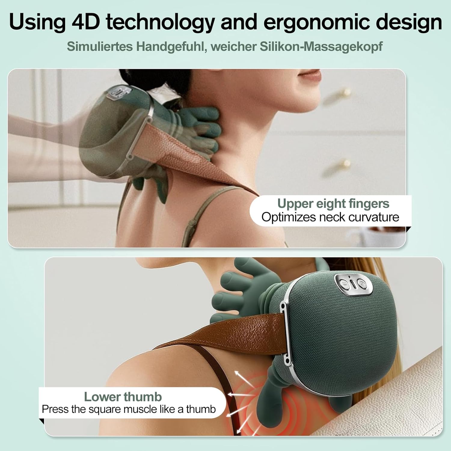 4D-Nackenmassagegerät, kabelloses Nacken-Schulter-Massagegerät, 3 Massagestufen und 2 Temperaturstufen, Nackenmassagegerät mit Wärme für Zuhause, Büro, Reisen, Muskeln entspannen, Müdigkeit lindern – Bild 4