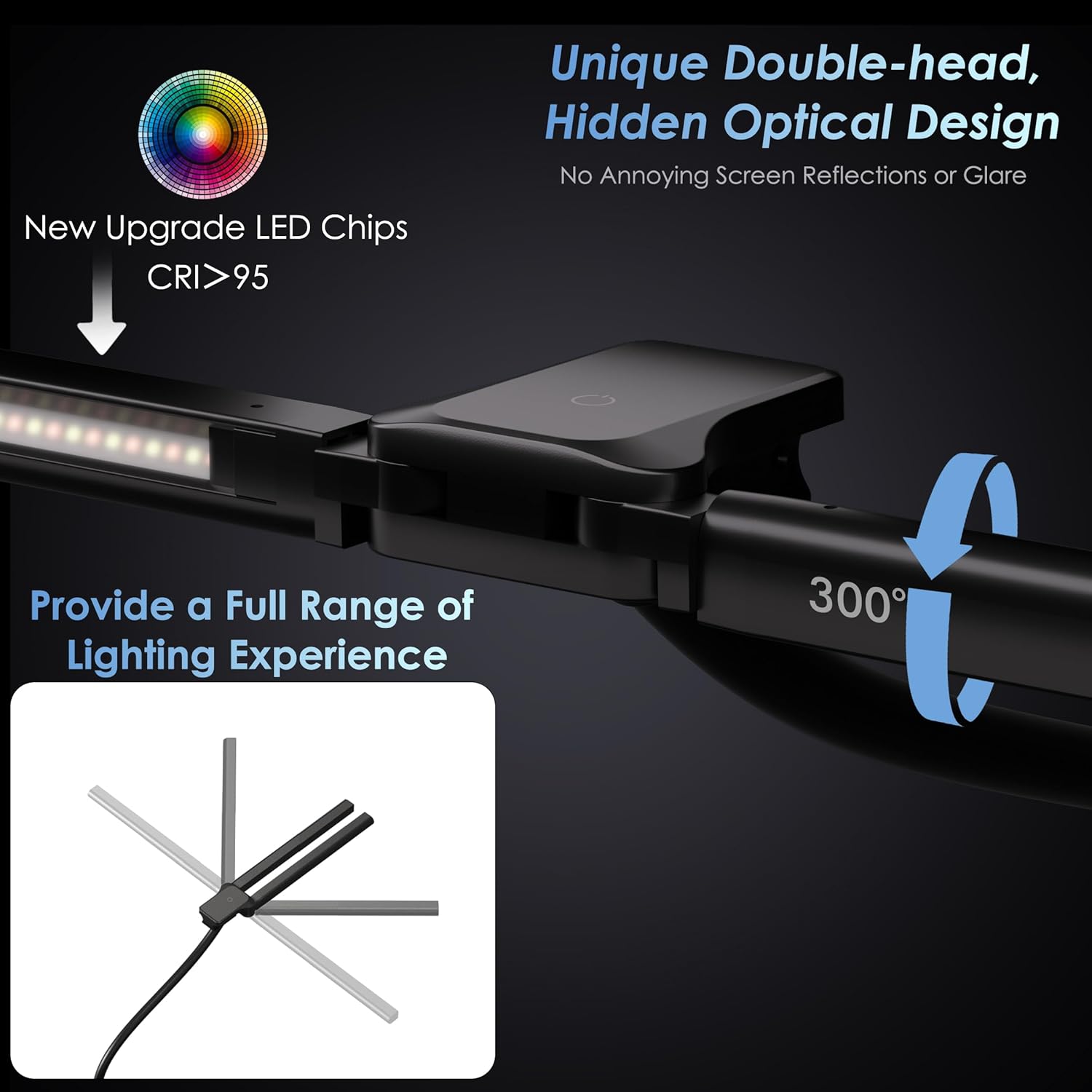 EYOCEAN Schreibtischlampe, Doppelkopf-Schreibtischlampe, Klemmbar, 16 W 72 cm, Tageslichtlampe Schreibtisch mit Fernbedienung, Dimmbare Monitorlampe, Schwanenhals-Büro-Tischlampe, Augenschutz-Klemmlampe – Bild 3