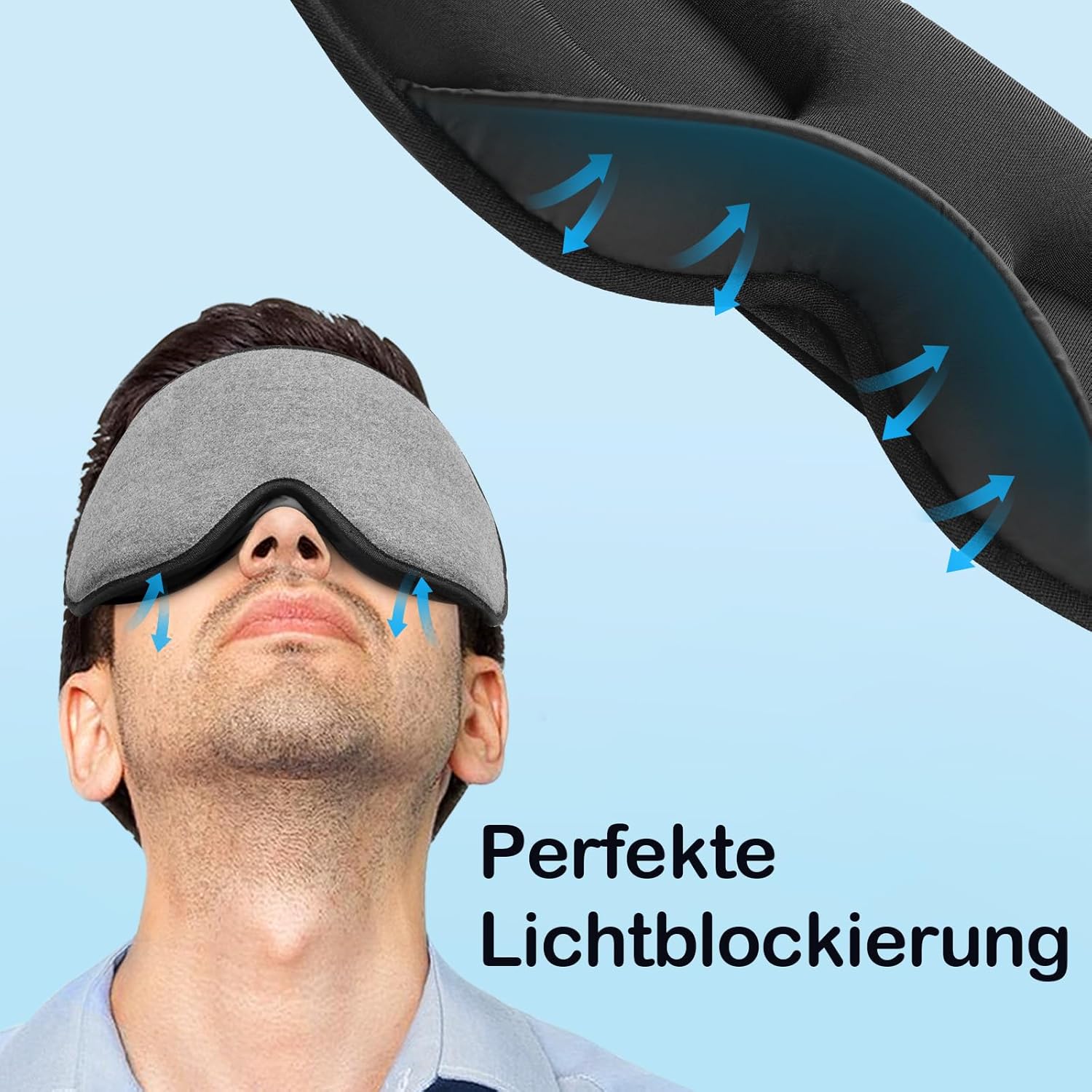 INNELO Schlafmaske für Männer und Frauen, verbesserte 3D-Lichtblockierung mit Gehörschutz, ultraweiche und bequeme Augenmaske für Seitenschläfer, Schlafmaske mit Verschluss, Grau – Bild 5