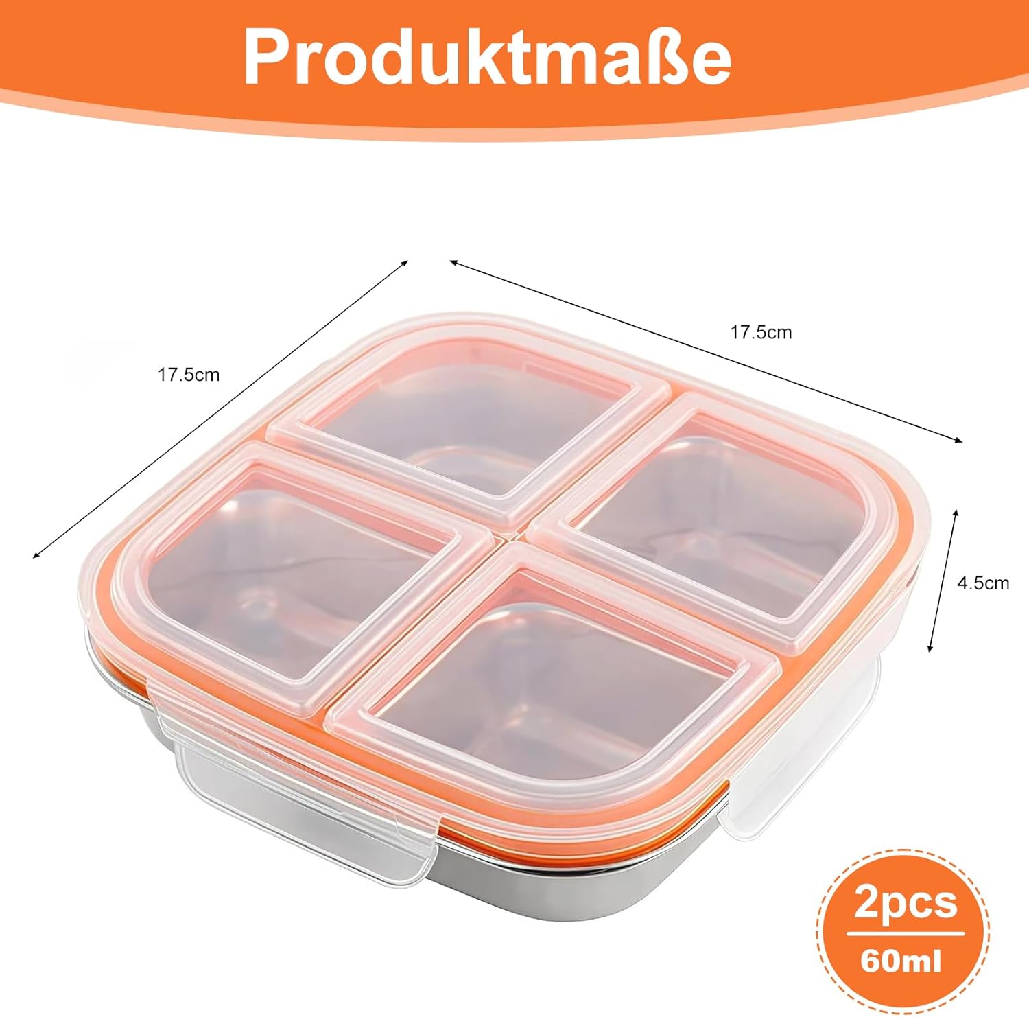 Snackbox, 2 Stück Bento Box, Snackbox mit Fächern Brotdose Edelstahl für Meal Prep Behälter, Leckdichte Metall Bento Box Mit Deckel für Schule, Arbeit Camping Brotdose Mit Fächern (600ml) – Bild 2