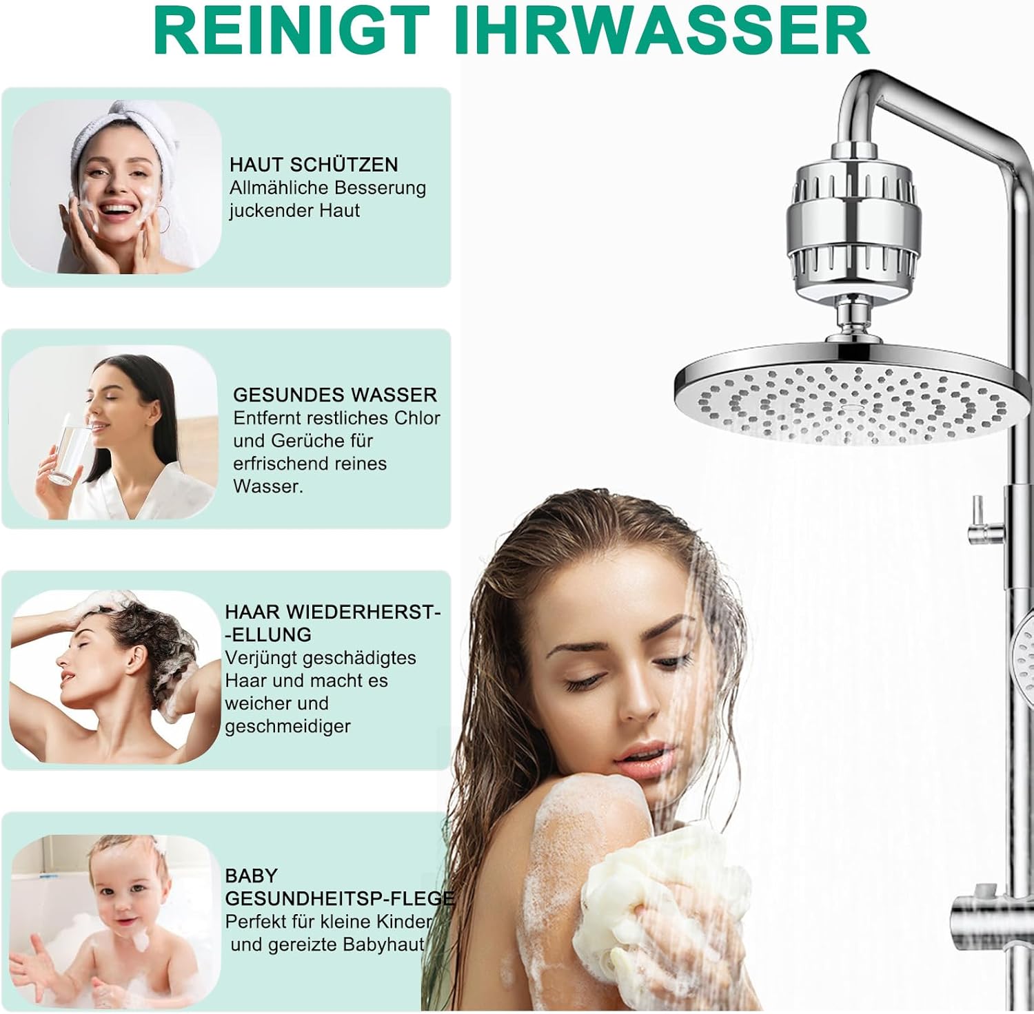 36-Stufen-Duschfilter mit Vitamin CE für hartes Wasser, Duschkopffilter, Kalkfilter-Dusche mit 2 Filterkartuschen zur Entfernung von Chlor und Schwermetallen, verbessert die Gesundheit von Haut und Haaren – Bild 4