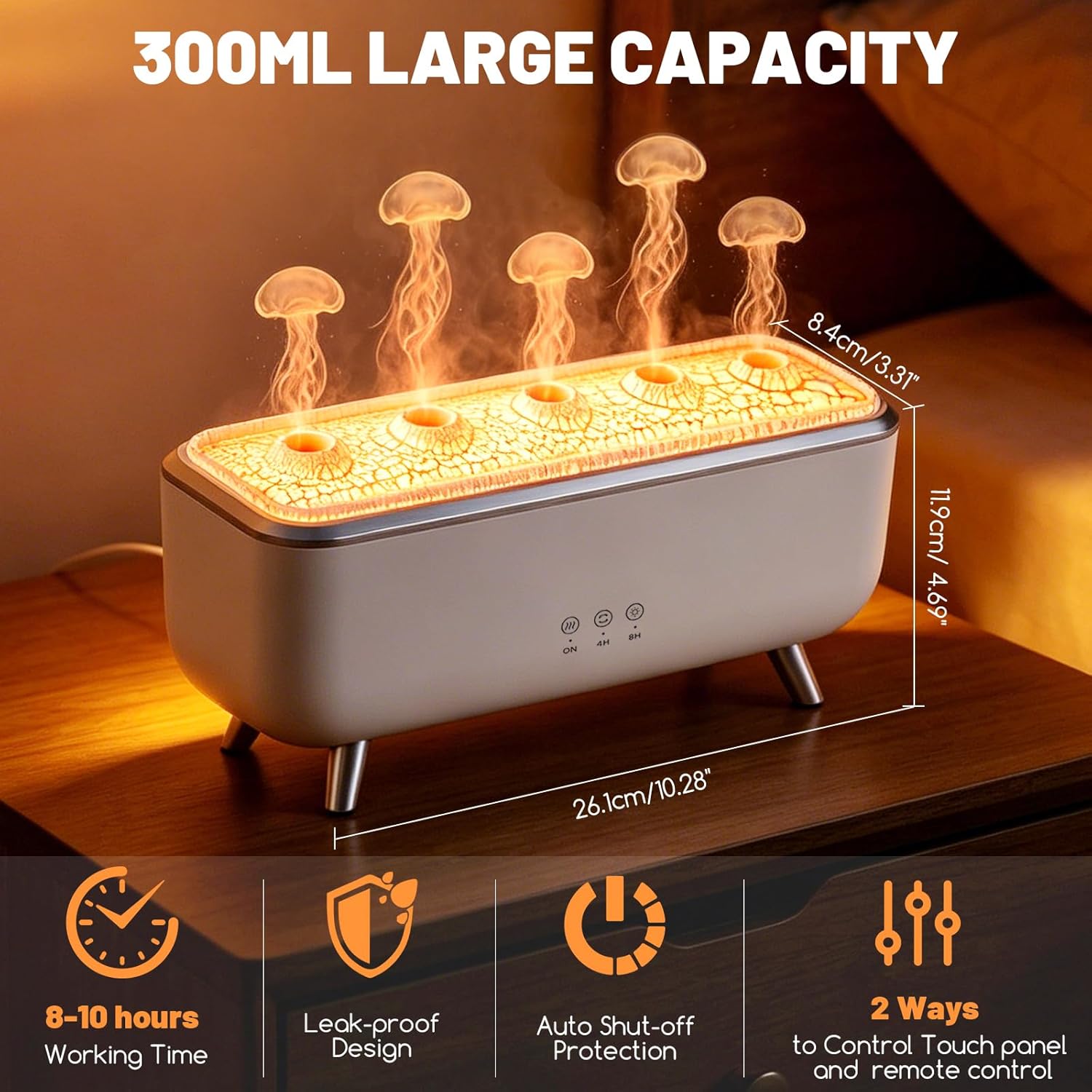 Aroma Diffuser mit Quallenförmigem Nebel & Fernbedienung, Luftbefeuchter Schlafzimmer Leise mit 7-Farben LED & 4/8H Timer Luftbefeuchter für Ätherische Öle Raumbefeuchter Aromatherapie für Yoga Meditation – Bild 2