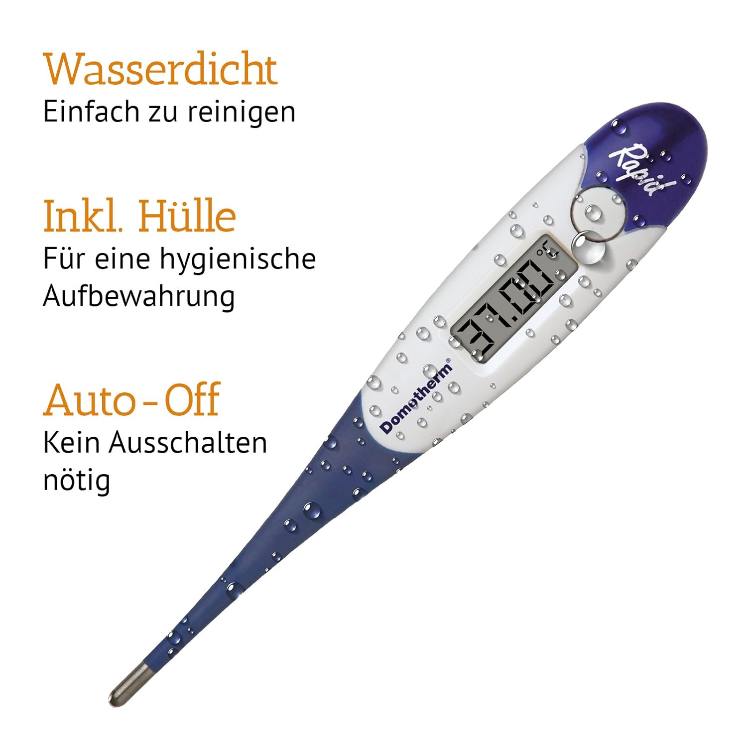 Domotherm Rapid Digitales Fieberthermometer mit 2 Dezimalstellen, Messspeicher, flexibler Spitze, geeignet für Babys und Kinder – Bild 4