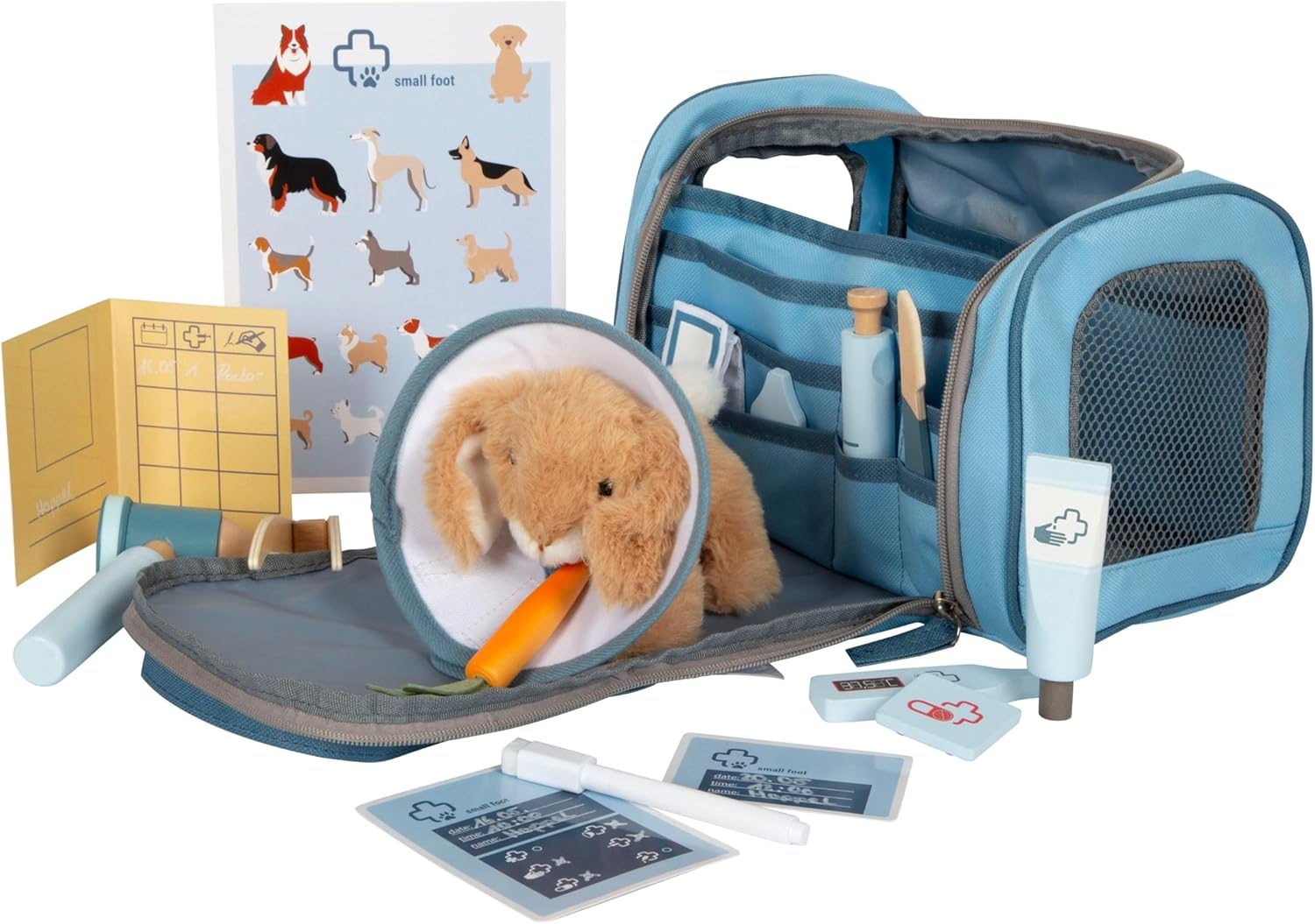 small Foot Tierarzttasche mit Hase, Spielset mit umfangreichem Holzzubehör, 24-teilig, mit Tragetasche und Plüschhase, für Kinder ab 3 Jahren, 12737 – Bild 3