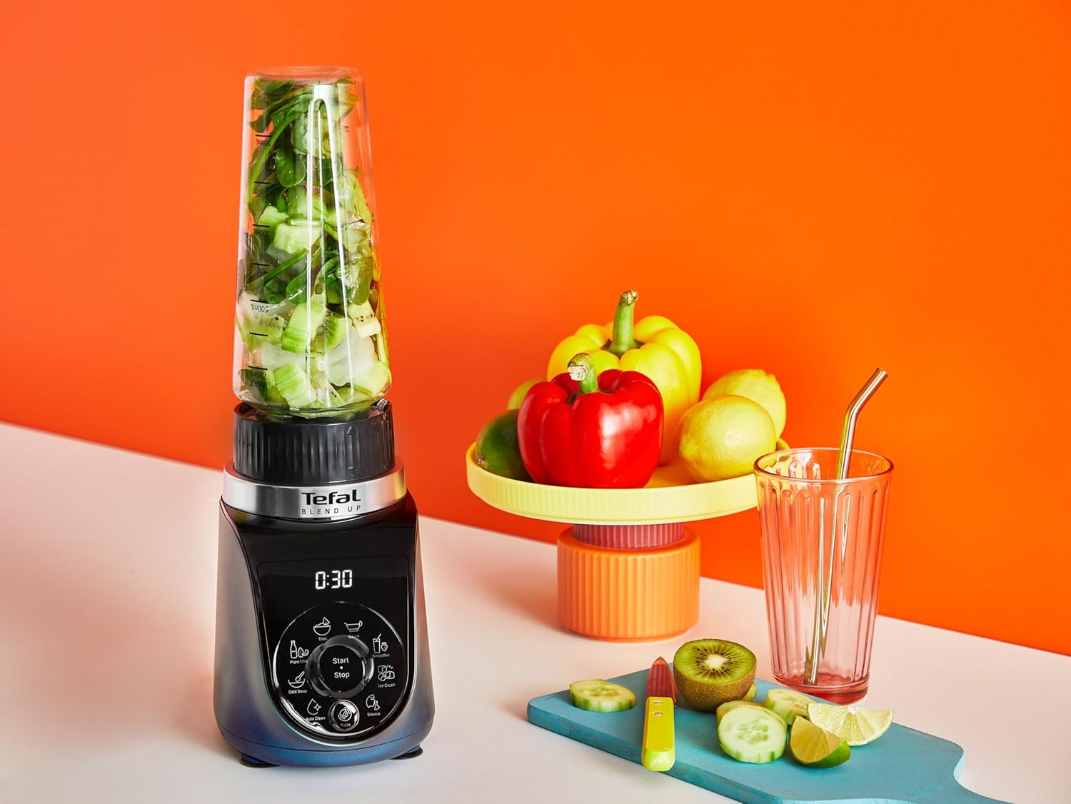 Tefal Blend Up BL19H4F0 Mini-Mixer, 8 Automatikprogramme, Pulse-Funktion, abnehmbare Powelix-Klingen, inklusive 2 On-the-Go-Flaschen (400 + 700 ml), Silence-Modus, kompaktes Design, 1000 Watt, blau – Bild 8