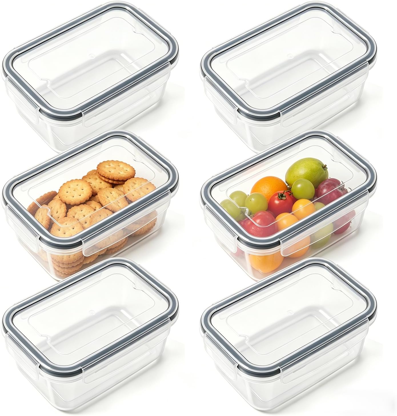 6er-Pack 320 ml Frischhaltedosen mit Deckel, Kunststoff, stapelbare Meal-Prep-Boxen für Kühl-/Gefrierschrank, quadratische Meal-Prep-Boxen, BPA-frei, transparent, luftdicht, auslaufsicher