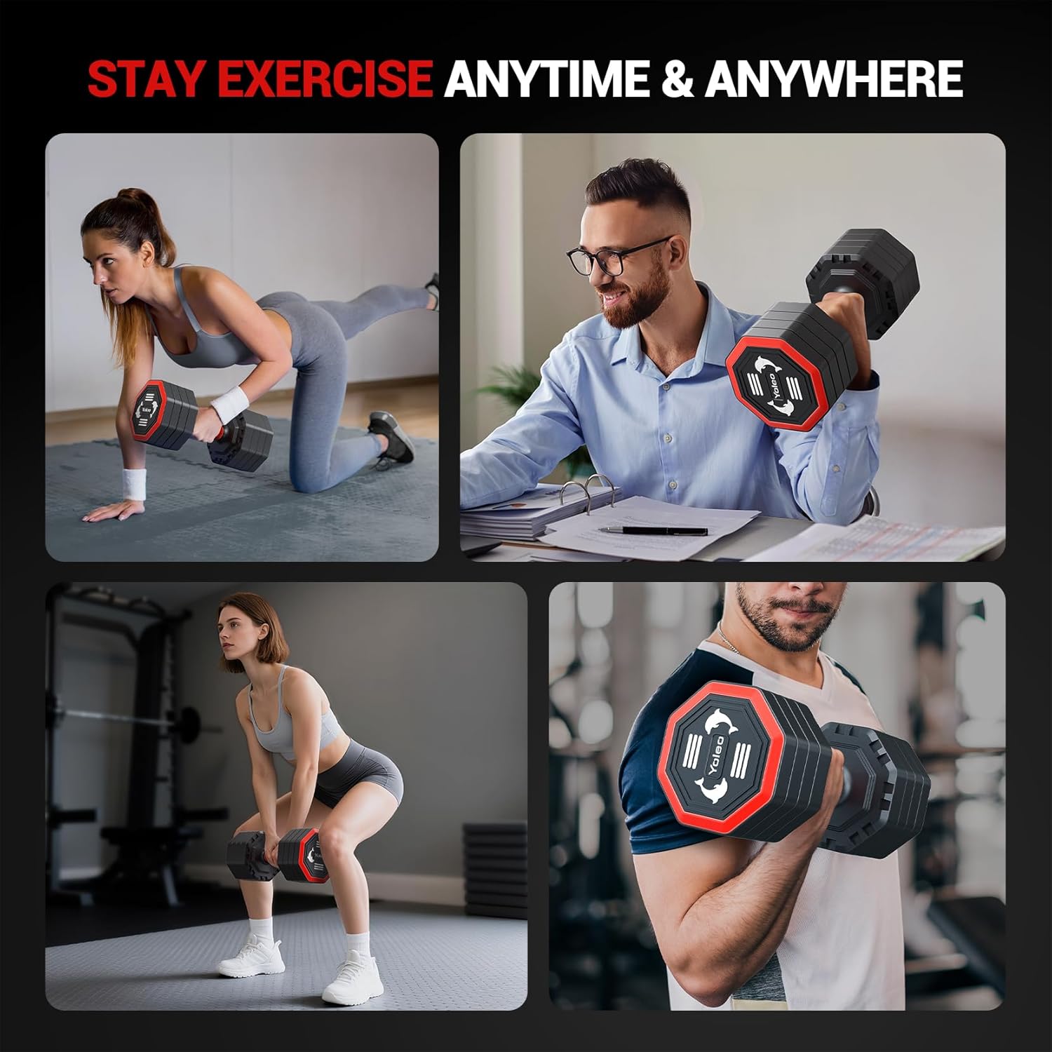 Yoleo Hantelset Verstellbare Hanteln, Adjustable Dumbbell Set 4 in 1 Premium Drehbare Befestigungsart Gewichte Tai-Chi-Stil 2/4/6/8/10/20/KG Kombinieren Sie es mit einem weichen TPU-Gummigriff – Bild 5