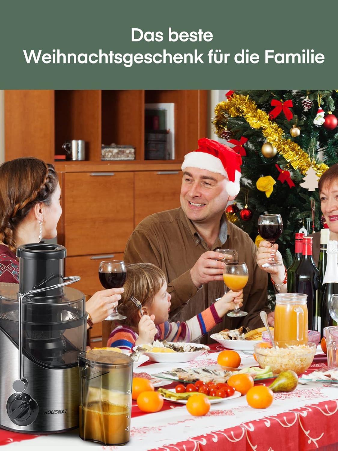 HOUSNAT Entsafter Gemüse und Obst, max. 800 W, Edelstahl-Entsafter-Maschine mit 3 Geschwindigkeitsstufen, 65 mm großer Mund-Einfüllschacht, Zentrifugal-Entsafter, leicht zu reinigen, BPA-frei, 400 W – Bild 8