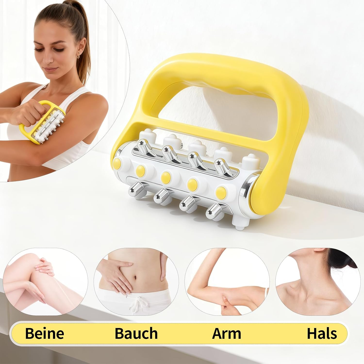 Massageroller, handgehaltenes Lymphdrainage-Massagegerät mit Massagerolle für Beine, Arme und Rücken – leichtes manuelles Massagegerät zur Revitalisierung für Beine, Füße, Arme und Rücken (gelb) – Bild 7