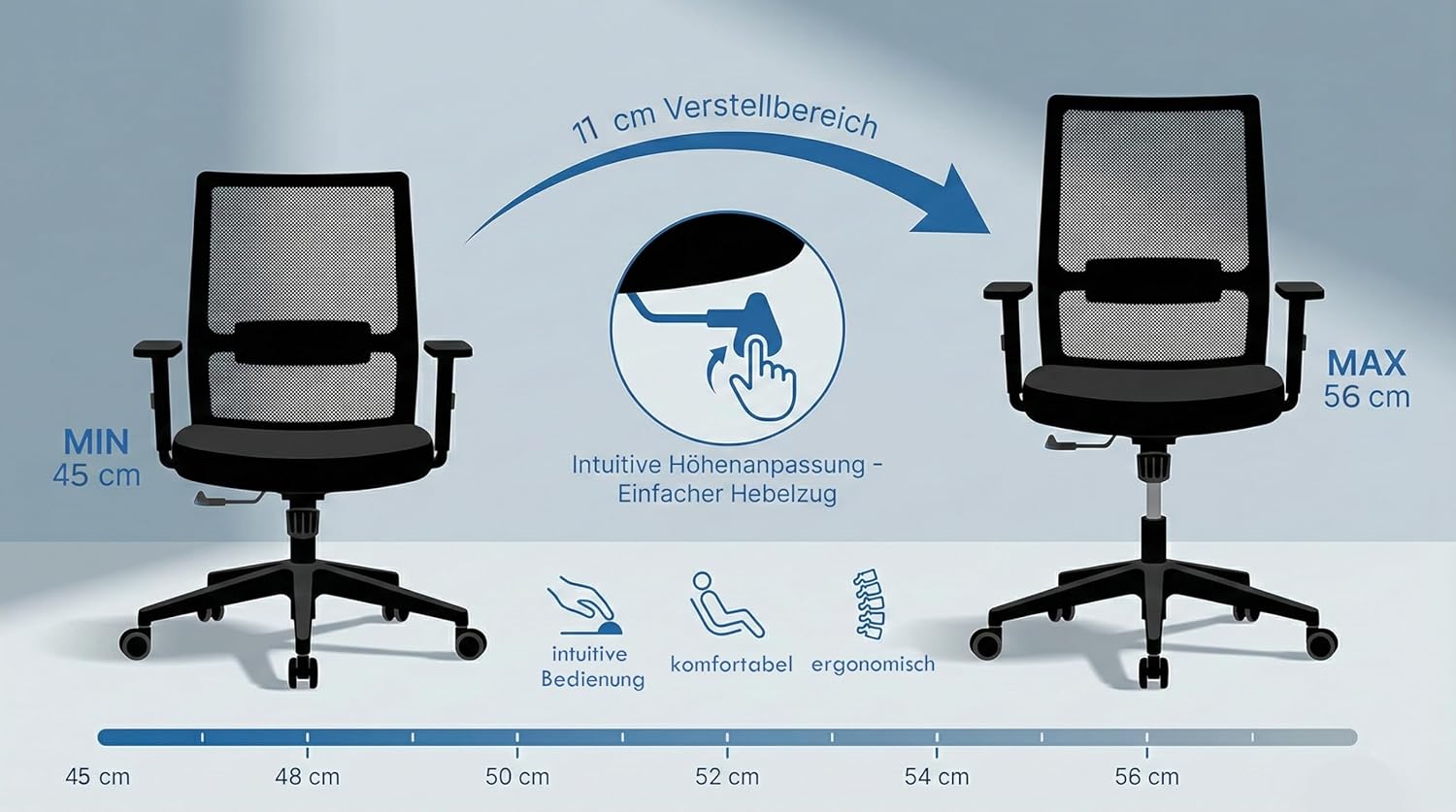 Start Bürostuhl für Home Office & Business, mit vielen ergonomischen Funktionen, ergonomisch & kompakt, sehr einfach zu bedienen, ohne Armlehnen, maximale Belastung 125 kg – Bild 7