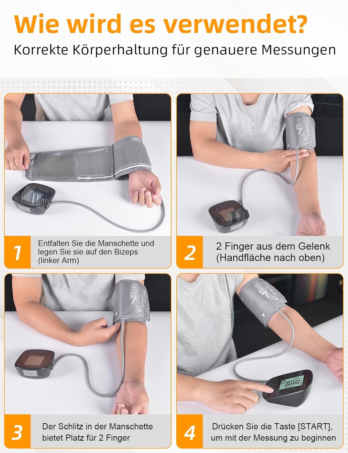 Oberarm-Blutdruckmessgerät für den Heimgebrauch: Digitales AILE-Blutdruckmessgerät mit verstellbarer großer Manschette (22–42 cm), automatisches Bluthochdruckmessgerät, Ein-Knopf-Bedienung – Bild 5