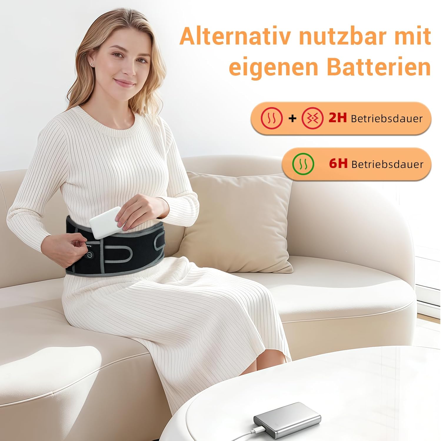 Comfytemp Wärmegürtel Vibrationsmassage für Rücken mit 25 Wh Akku, 155 x 20 cm kabelloses Massagegerät mit Kompressionsband, Rückenwärmer Heizgürtel USB-Heizkissen Geschenke für Mütter, Frauen, Mama, Papa – Bild 5