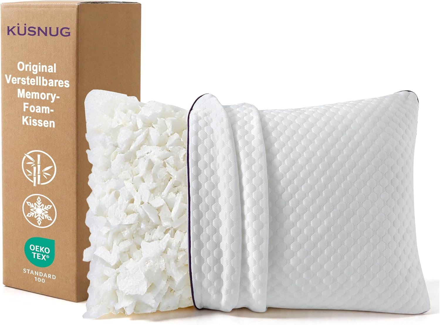 1 x Kissen 40 x 80 cm – ergonomisches Memory-Schaum-Kissen, höhenverstellbar mit Reißverschluss für alle Schlafpositionen und ganzjährige Nutzung