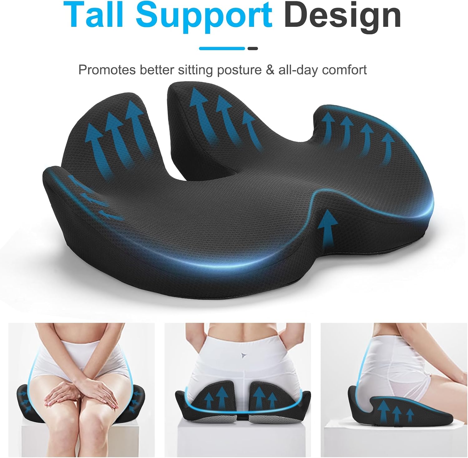 Ergonomisches Sitzkissen für Bürostuhl, Memory-Schaum-Sitzkissen mit Druckentlastung und rutschfester Unterseite, ideal für Heimbüro, Büro und Gaming – Bild 3