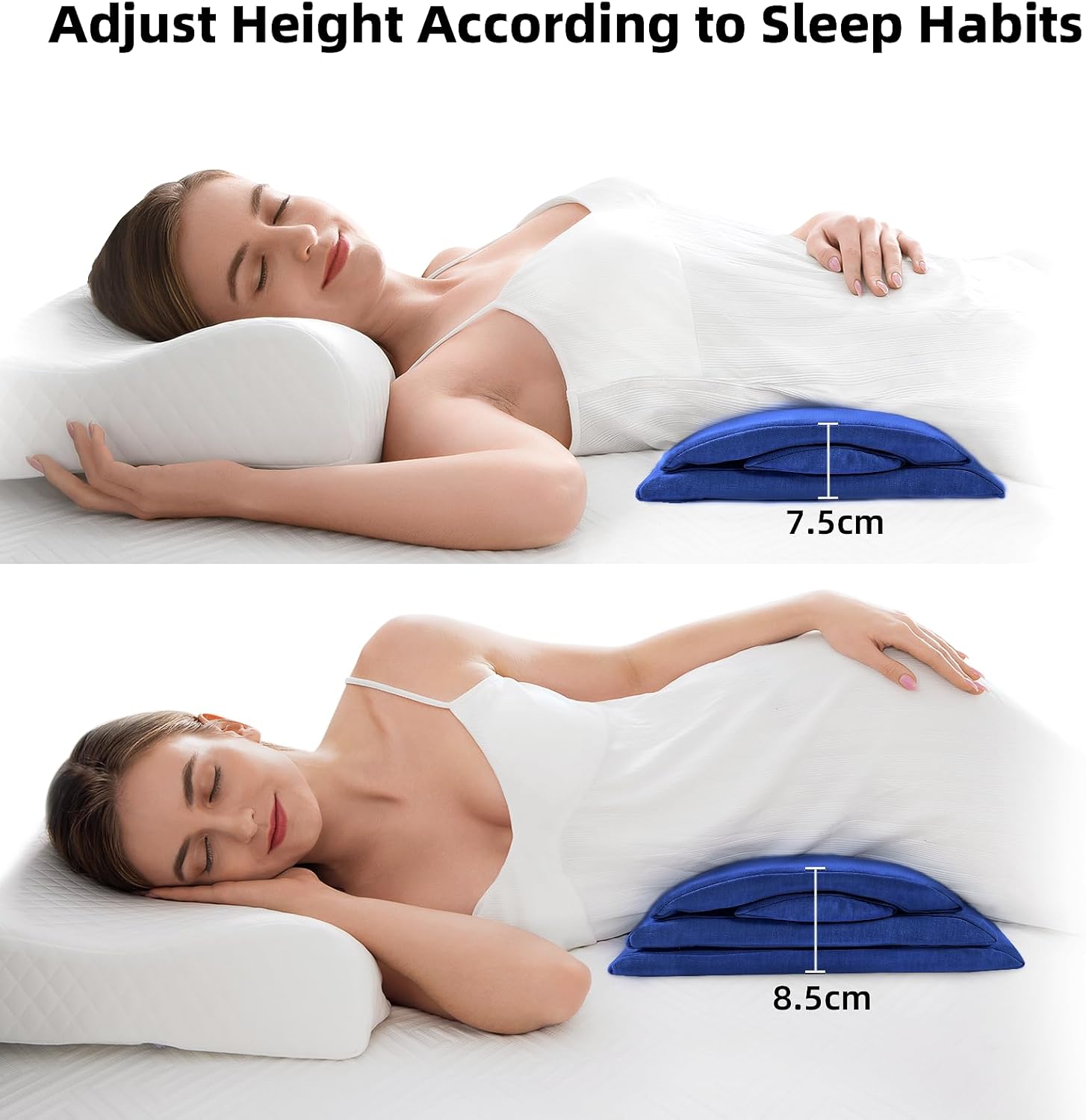 Lendenkissen für Bett, Rückenkissen zum Schlafen, ergonomisches Lendenkissen, orthopädisches Memory-Schaum-Lendenkissen für Bett und Sofa, höhenverstellbar, blau – Bild 5