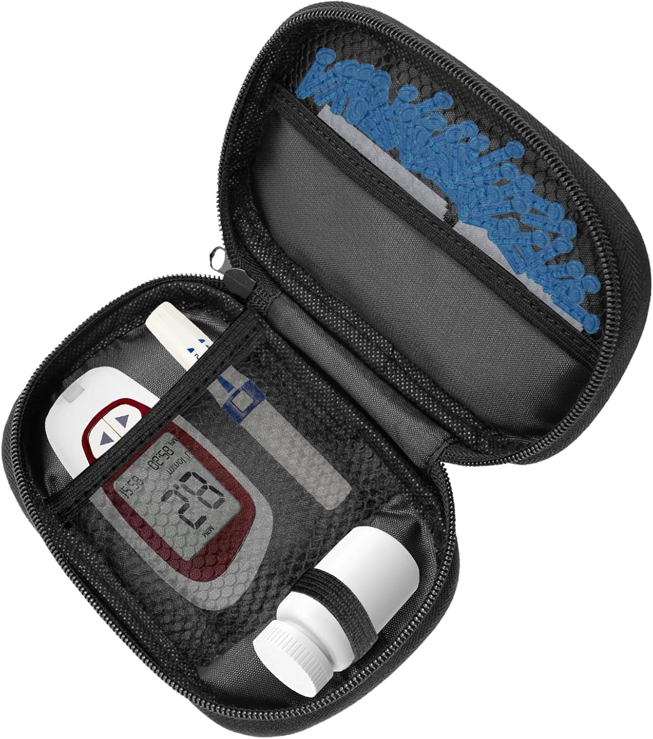 Diabetikertasche für Blutzuckermessgerät & Insulinstift – Organizer für Diabetes-Zubehör, Teststreifen, Lanzetten & Medikamente – Kompakte Reisetasche & Etui für Diabetiker, Schwarz