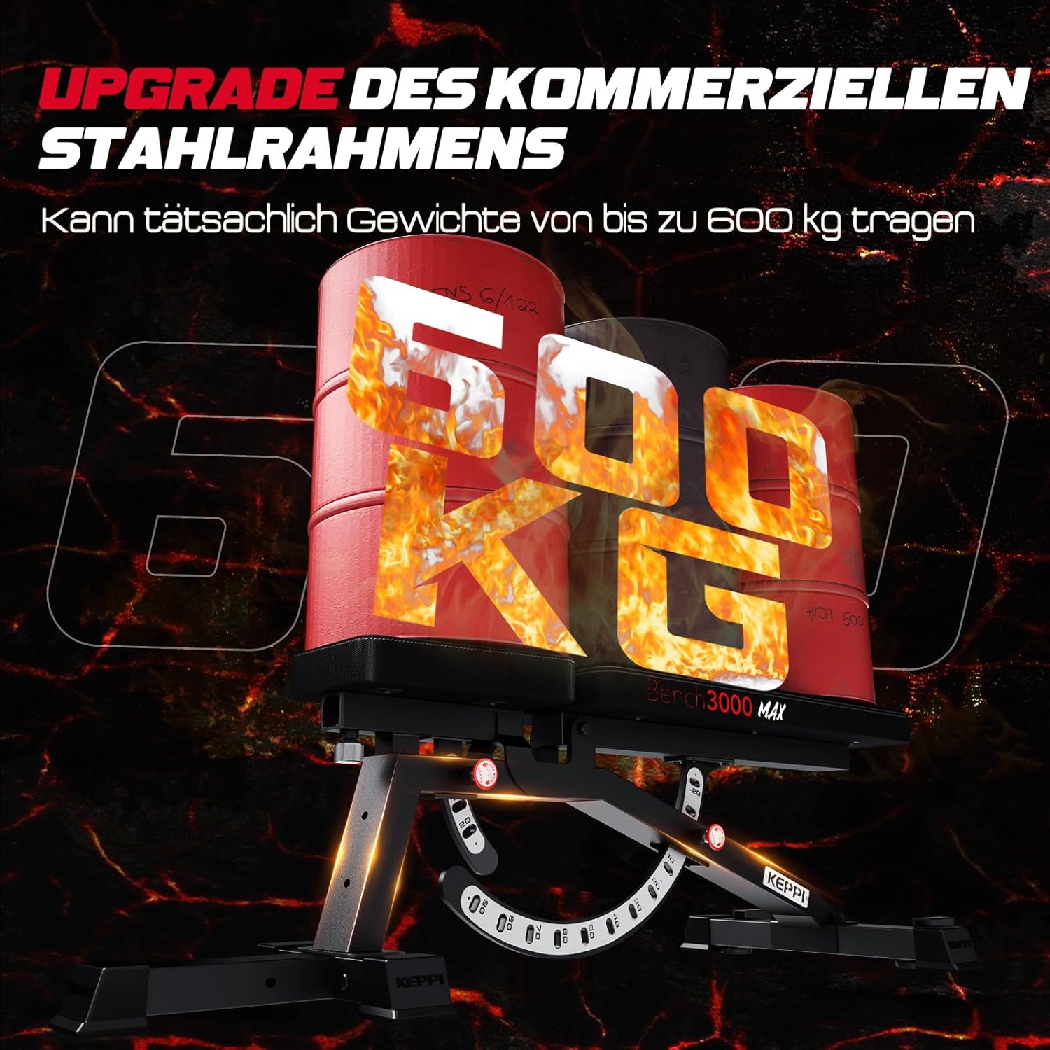 Keppi Bench3000 Max verstellbare Hantelbank mit 600 kg Tragkraft, strapazierfähig, verstellbar für Heimtraining, Schrägbank, Preacher-Pad und Trainingsbank mit Neigungs-/Abwärts-/Flachverstellung – Bild 2
