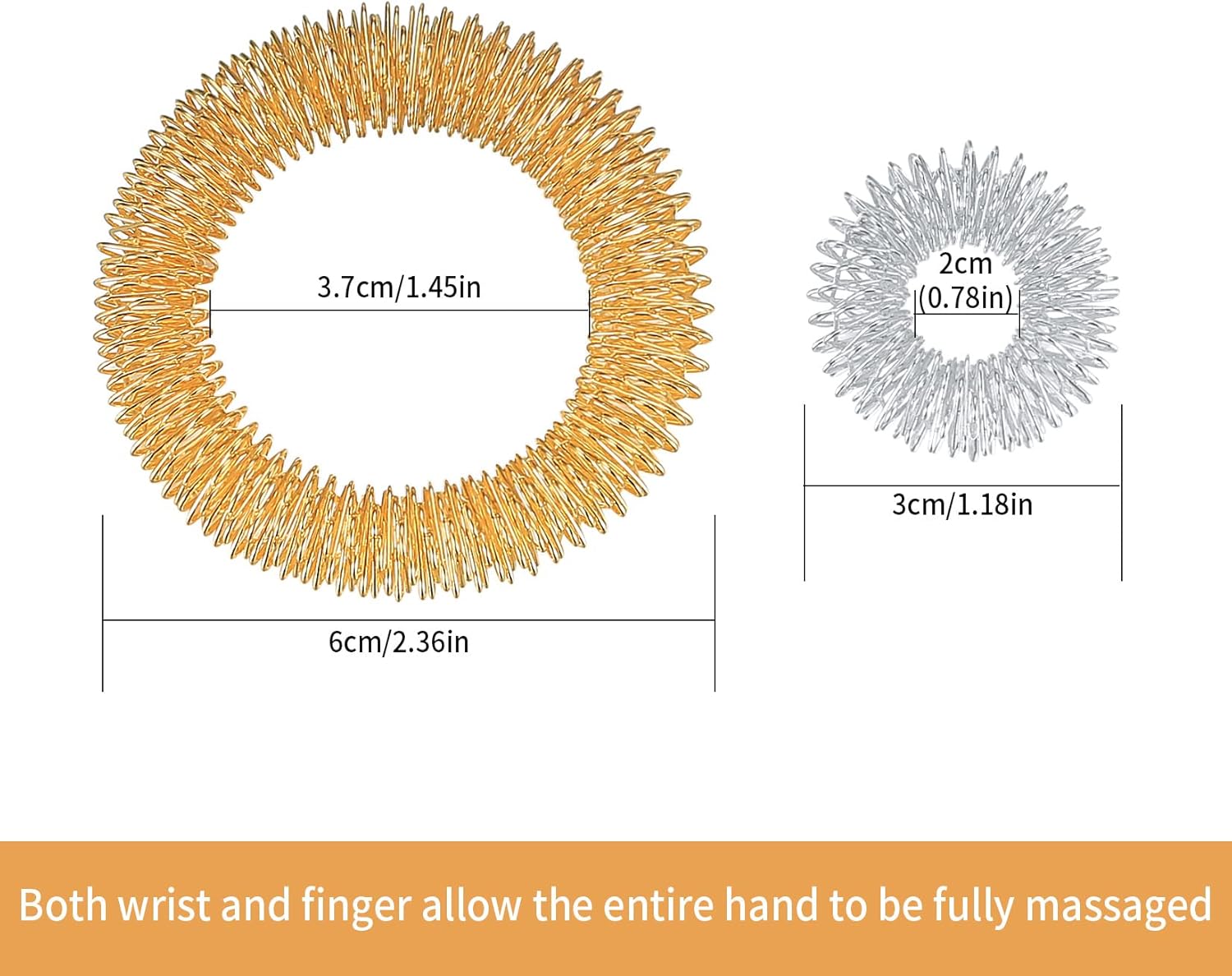 14 Stück Fingermassageringe und Massagearmbänder (10 Ringe, 4 Armbänder), Akupressurring-Set für Jugendliche, Erwachsene, Stressreduzierer und Finger-Handgelenk-Massagegerät – Gold, Silber (14) – Bild 2