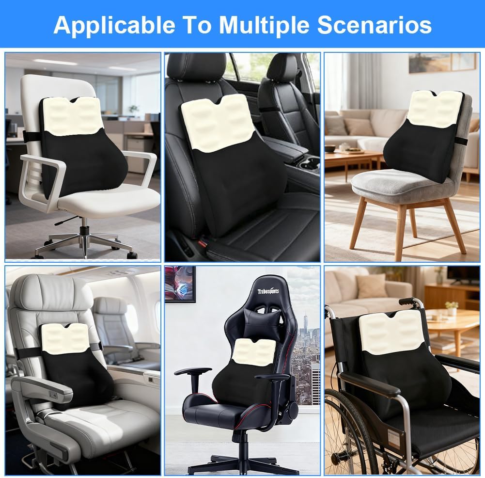 Rückenkissen aus Memory-Schaum, ergonomisches Rückenkissen aus Memory-Schaum, Lendenkissen für Bürostuhl, Autositz und Schreibtischstuhl mit hautfreundlichem Bezug und verstellbaren Trägern – Bild 7