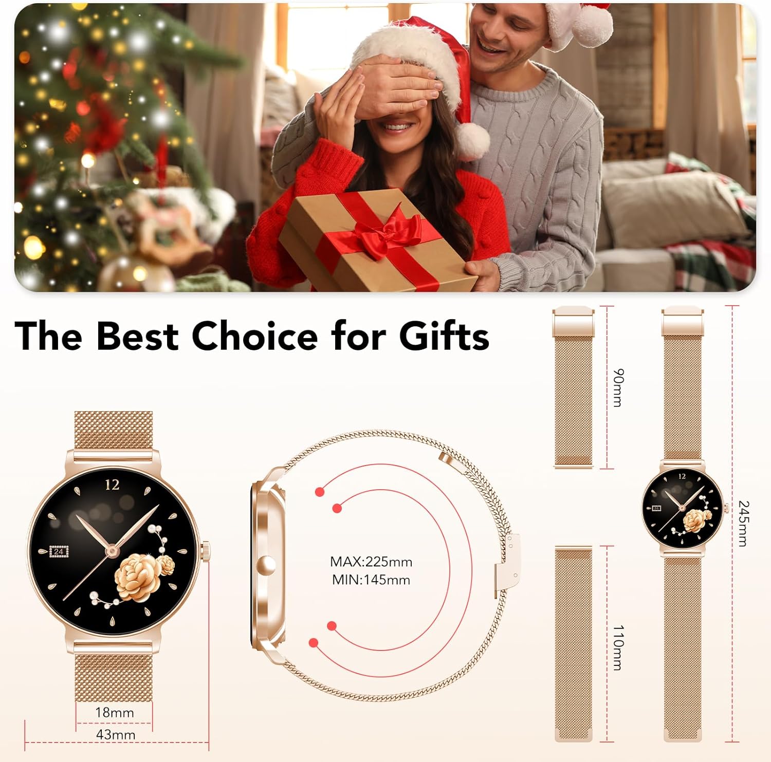 Elegante Damen-Smartwatch, IP68 wasserdichte Smartwatch für iOS Android, Gold – Bild 7