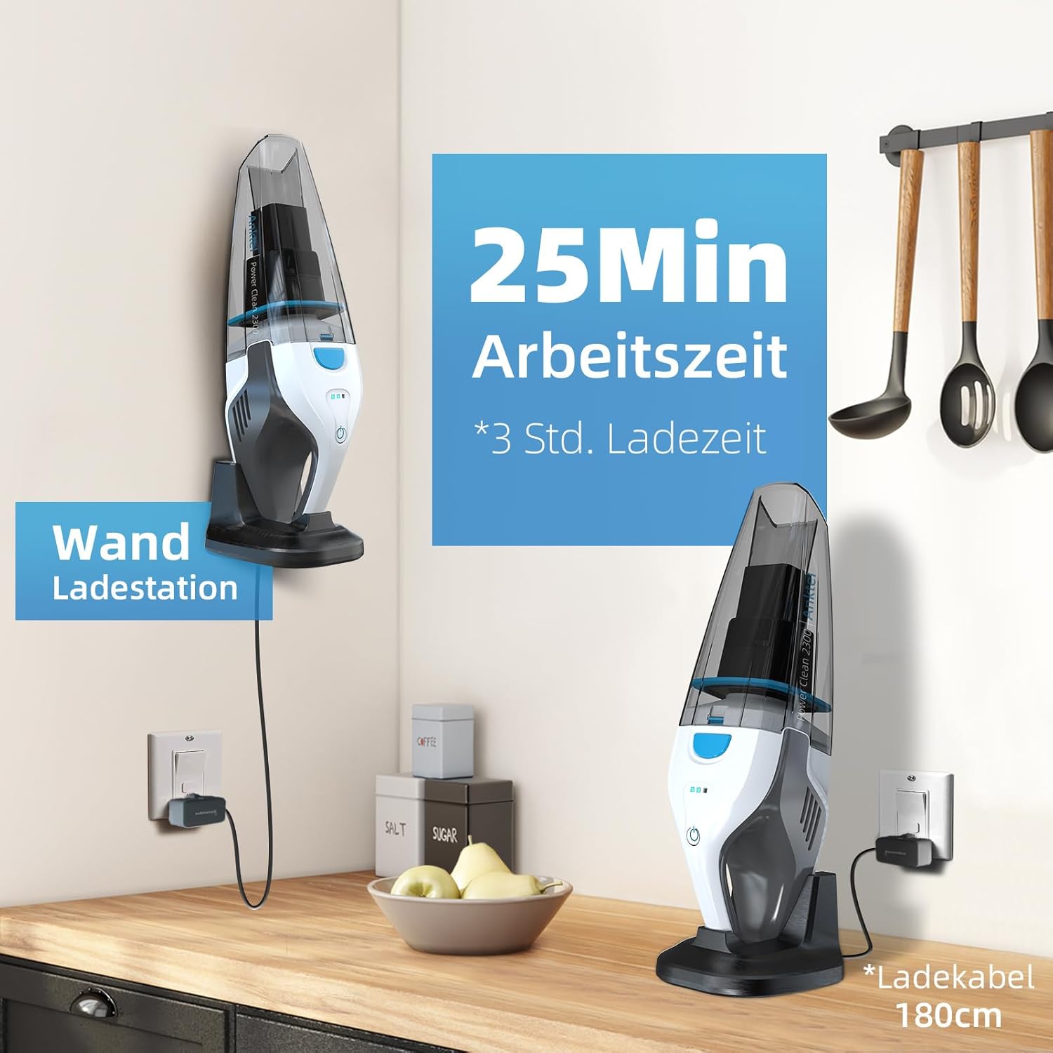Anktel PowerClean2300 Handstaubsauger Testsieger mit Ladestation, Handstaubsauger, kabellos, nass & trocken, mit waschbarem HEPA-Filter, Handstaubsauger, beutelloser Staubsauger, Ersatzfilter – Bild 4