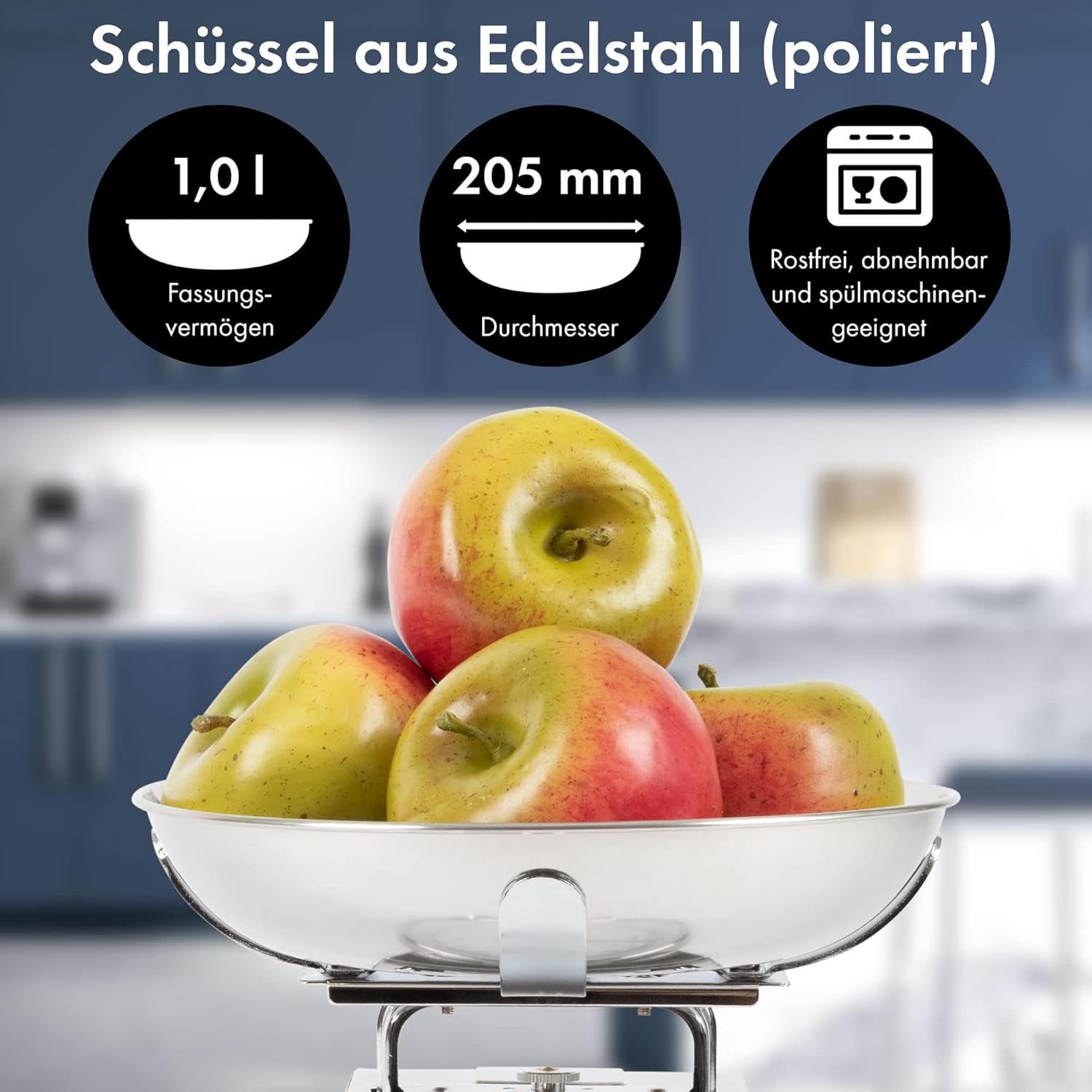 ProfiCook Küchenwaage ohne Batterie | Küchenwaage Retro Analog | Bis 5 kg mit Tara-Funktion | Waage für die Küche ohne Batterie/Strom | Inklusive Edelstahlschüssel | Retro Küchenwaage PC KW 1247 – Bild 3