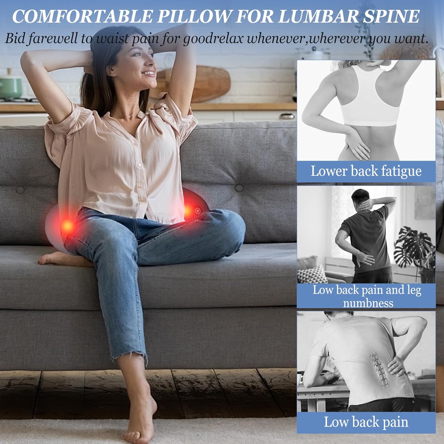 Elektrisches Lendenmassagegerät, 3-in-1-Rückenmassagegerät, Rückenmassagegerät mit Wärme, Vibration und Dehnung, Massagegerät für den unteren Rücken, fördert die Entspannung von Taille und Rücken – Bild 3