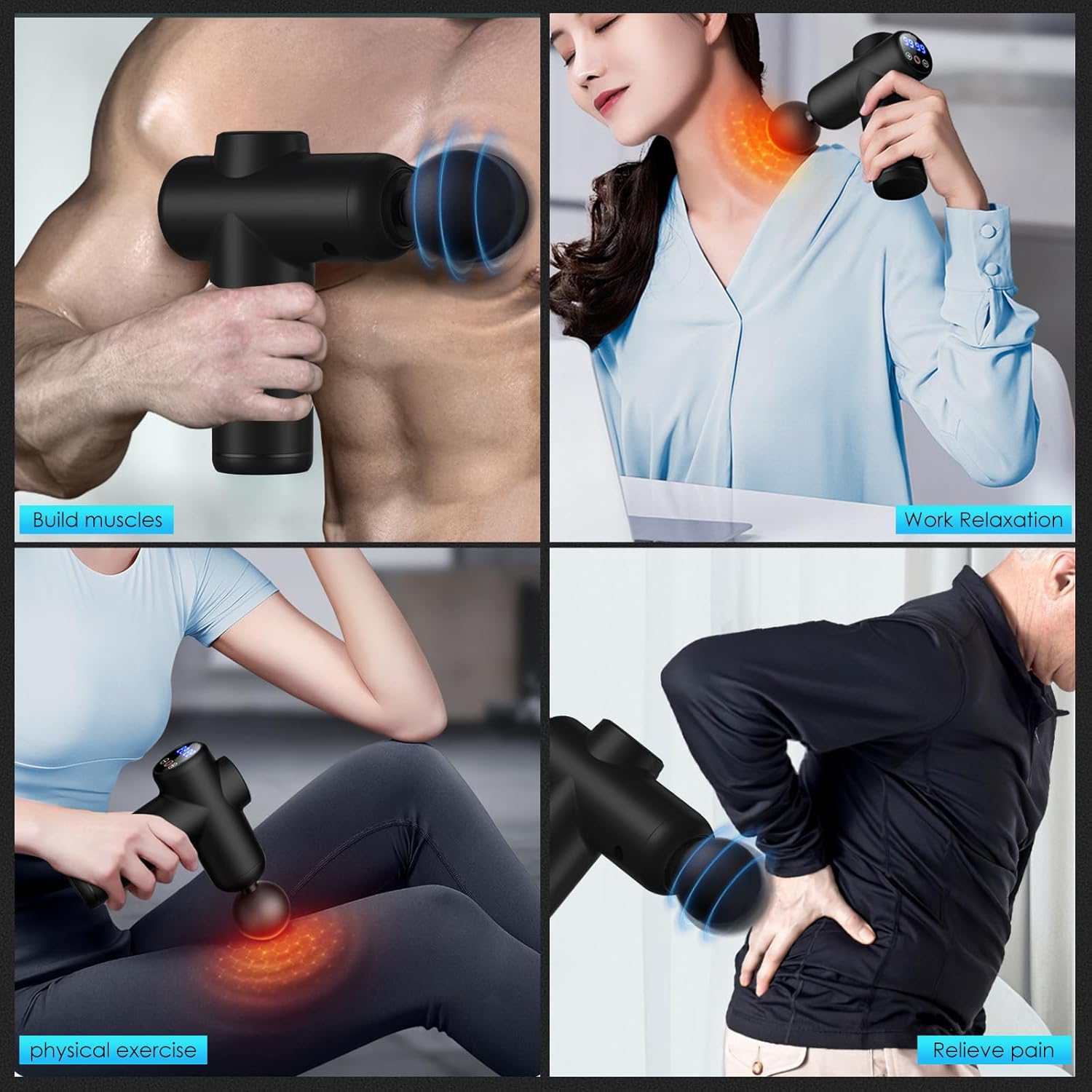 Massagegerät für Muskeln, Massagepistole mit 99 Geschwindigkeiten, 8 Massageköpfe LCD Touchscreen 29900 U/min, Massagepistole mit USB C und Aufbewahrungsbox, zur Massage Muskelentspannung (Schwarz) – Bild 5
