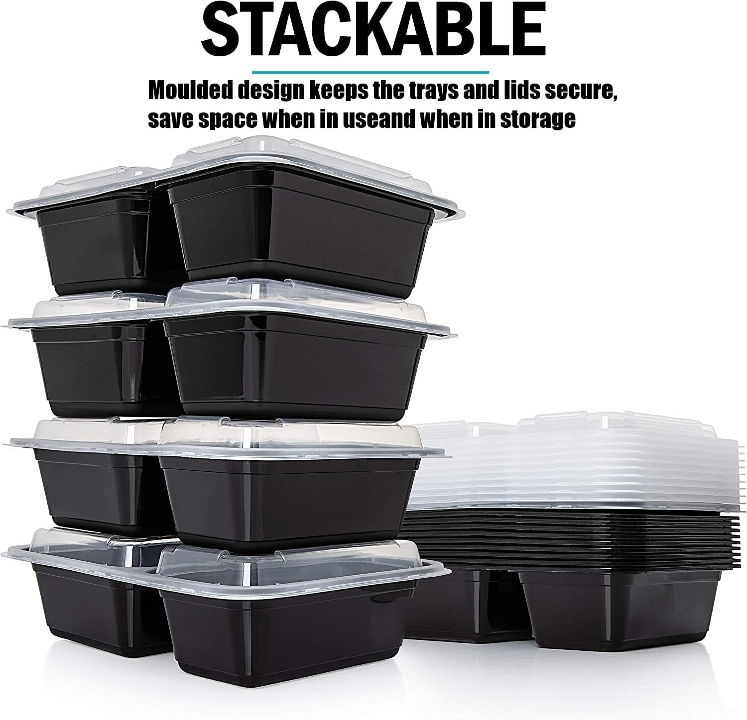 KAHEIGN Wiederverwendbare 2-Fach-Meal-Prep-Boxen mit Deckel, 1000 ml, BPA-freie Lunchbox, Lebensmittelbehälter, luftdicht, Mikrowelle, Gefrierschrank, 12 Stück – Bild 3