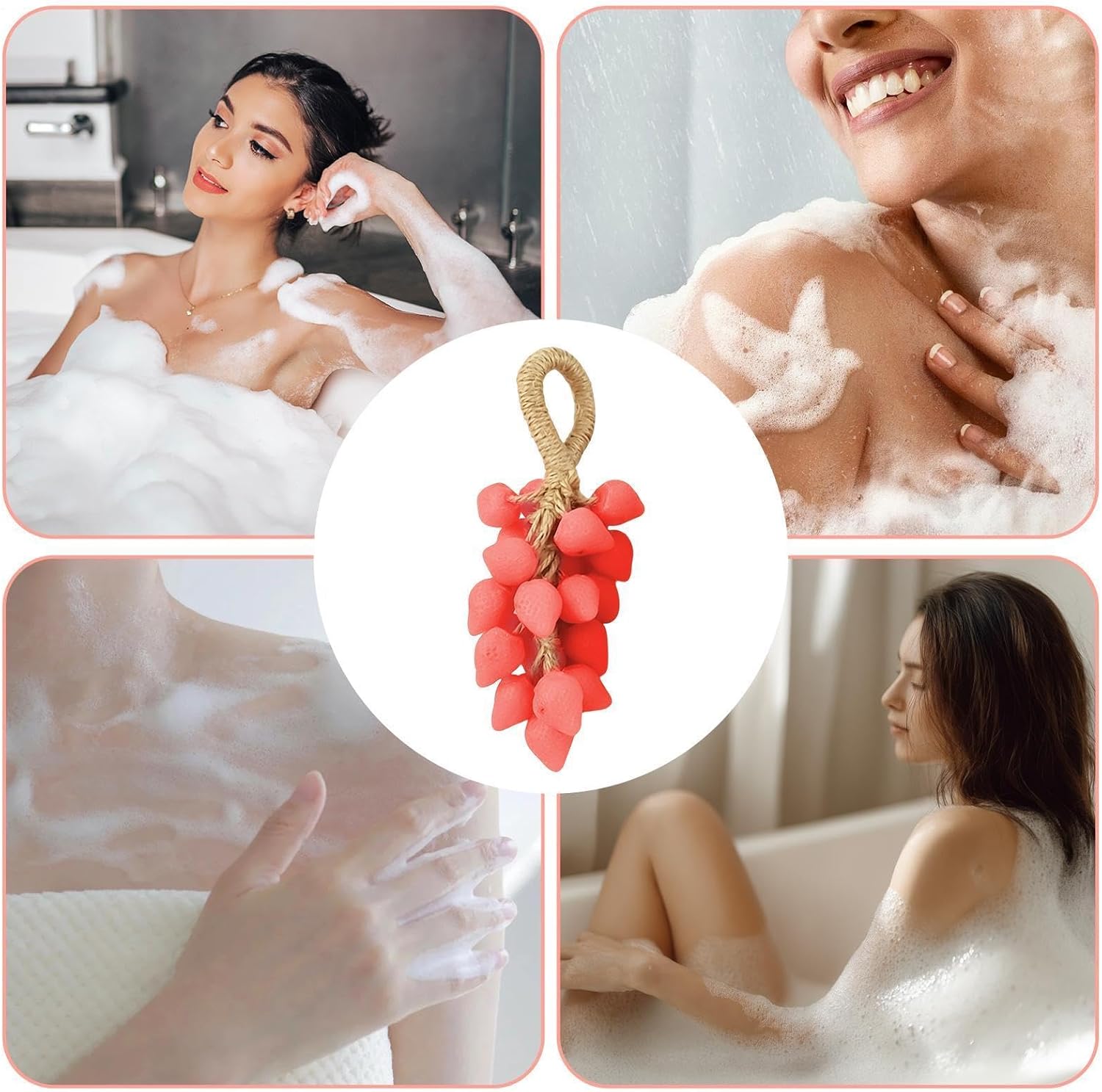Erdbeer-Seifenseil, natürliches, handgefertigtes Reinigungsstück, hängende Badeseife mit sanftem feuchtigkeitsspendendem, hautfreundliches Hygieneprodukt, niedliches dekoratives Duschdesign, Er – Bild 4