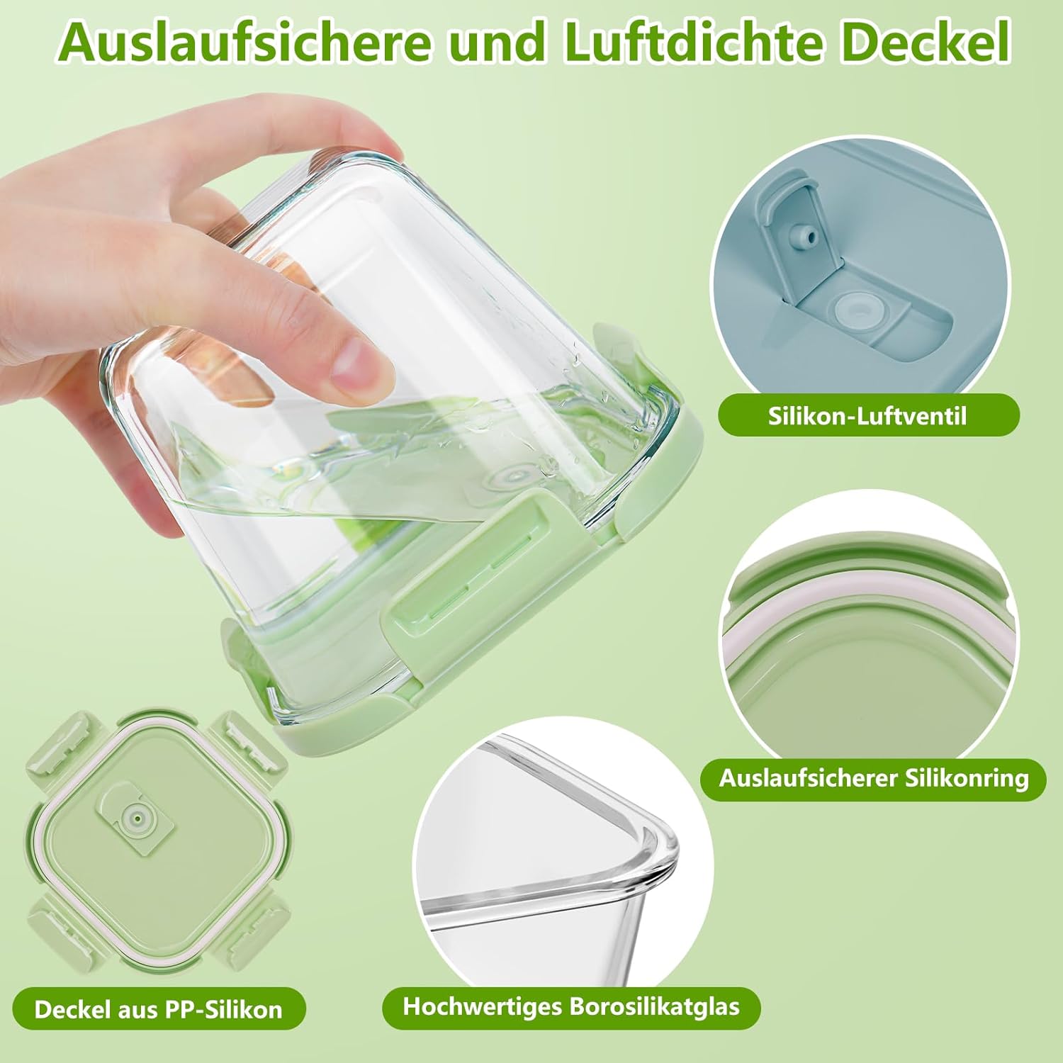 850 ml Meal-Prep-Gläser, Glasbehälter mit Deckel, luftdicht und stapelbar, Set mit 4 Vorratsgläsern, Salatschüssel, Suppe, Lebensmittelbehälter für Büro, Picknick, spülmaschinenfest und mikrowellengeeignet – Bild 3