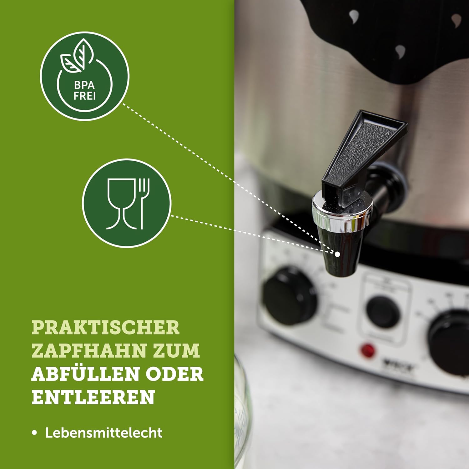 WECK WAT25-A Einkochautomat aus Edelstahl mit Präzisionsthermostat, Auslaufhahn & Timer – 30 L Einkochtopf, Glühweinkocher, Dampfentsafter, Einkochautomat – Made in Germany, hochwertig & vielseitig einsetzbar – Bild 5