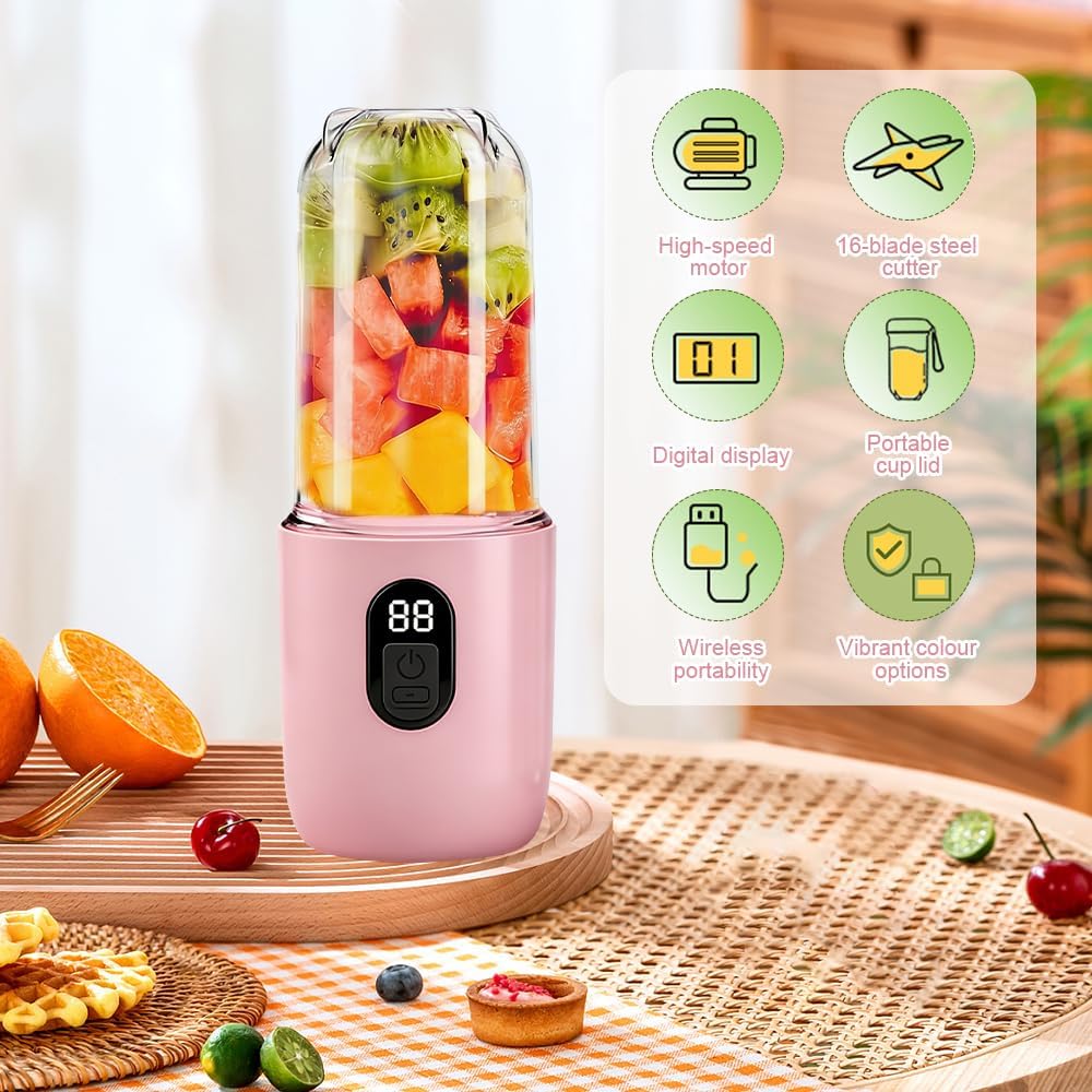 500 ml tragbarer Mixer, Smoothie-Maker mit Reisedeckel, Standmixer, Mixer, elektrischer Mini-Mixer für jede Art von Shake und Smoothie, zerkleinert Eis und Obst – Bild 2
