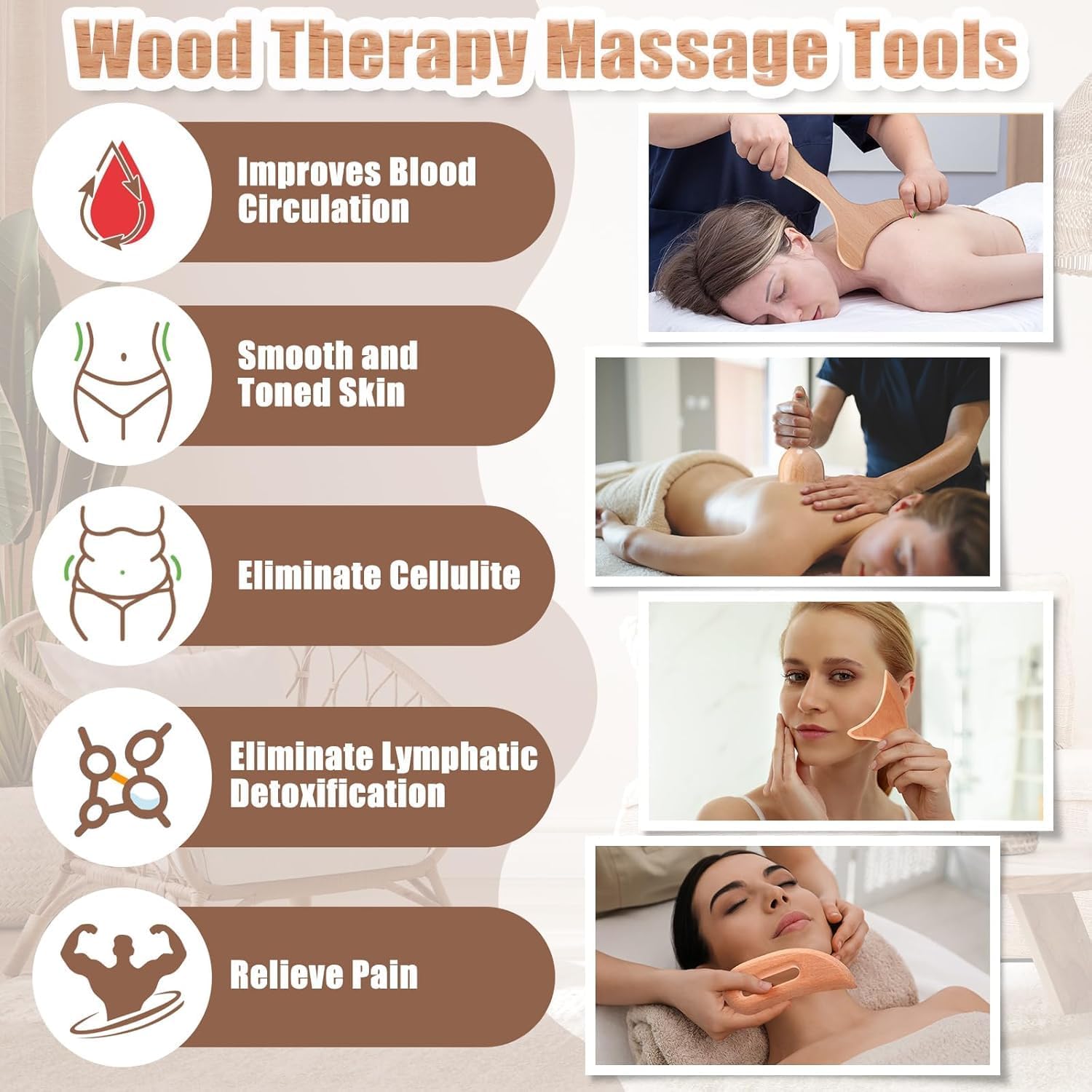 6-in-1-Massagewerkzeug-Set aus Holz, professionelles komplettes Maderoterapia-Massagegerät, Roller-Gua-Sha-Set-Kit, Faszienrolle, Körperformungswerkzeuge zur Körperformung, Linderung von Muskelschmerzen, Anti-Cellulite – Bild 5