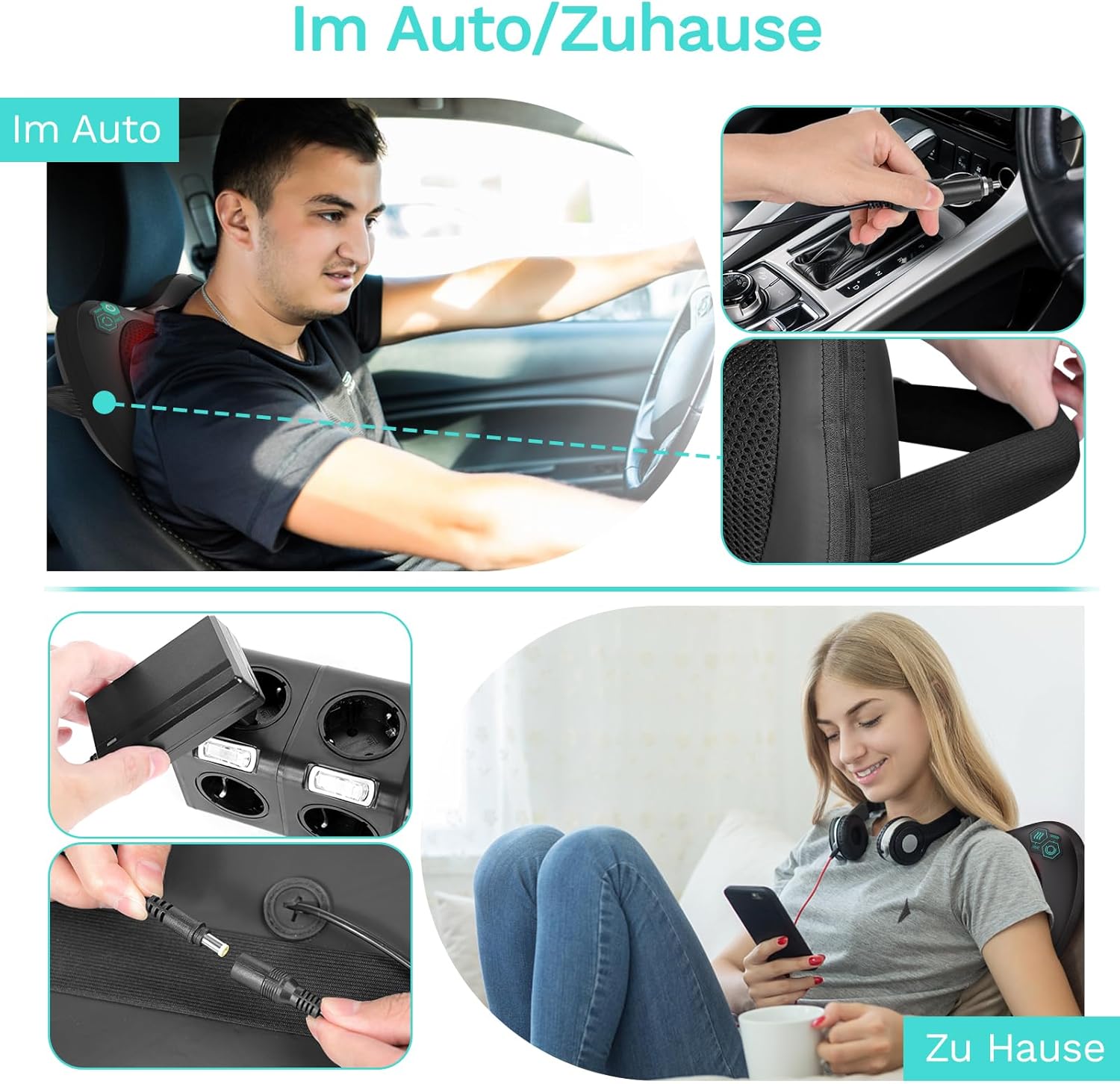 TAKRINK Shiatsu-Massagekissen, Nackenmassagegerät, Rückenmassagegerät mit 8 Knoten und 3 Geschwindigkeiten, tiefes Gewebekneten, leises Massagegerät für Nacken, Schulter, Rücken, mit 1,8 m Autokabel für Männer und Frauen – Bild 9