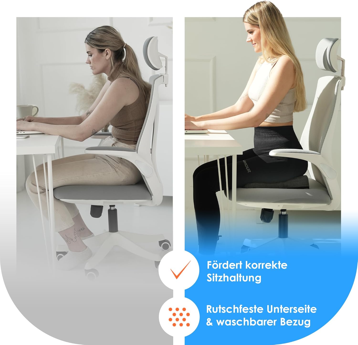 DYNMC You Bequemes Keilkissen-Sitzkissen mit rutschfester Unterseite, ideal für Bürostuhl-Autositze – Bild 2