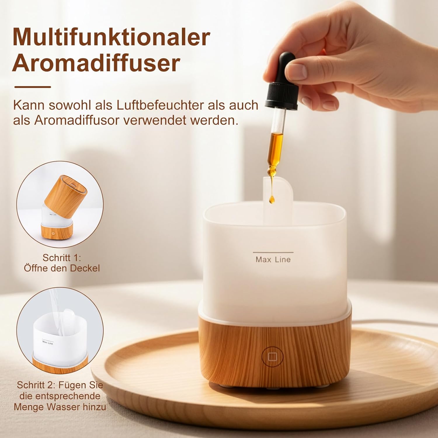 Youyijia Aromadiffusor für ätherische Öle, 125 ml, Ultraschalldiffusor mit Luftbefeuchter & 7 Farben LED, Design in Holzoptik, automatische Abschaltung, leiser Duftdiffusor für Schlafzimmer (Holzfarbe) – Bild 2