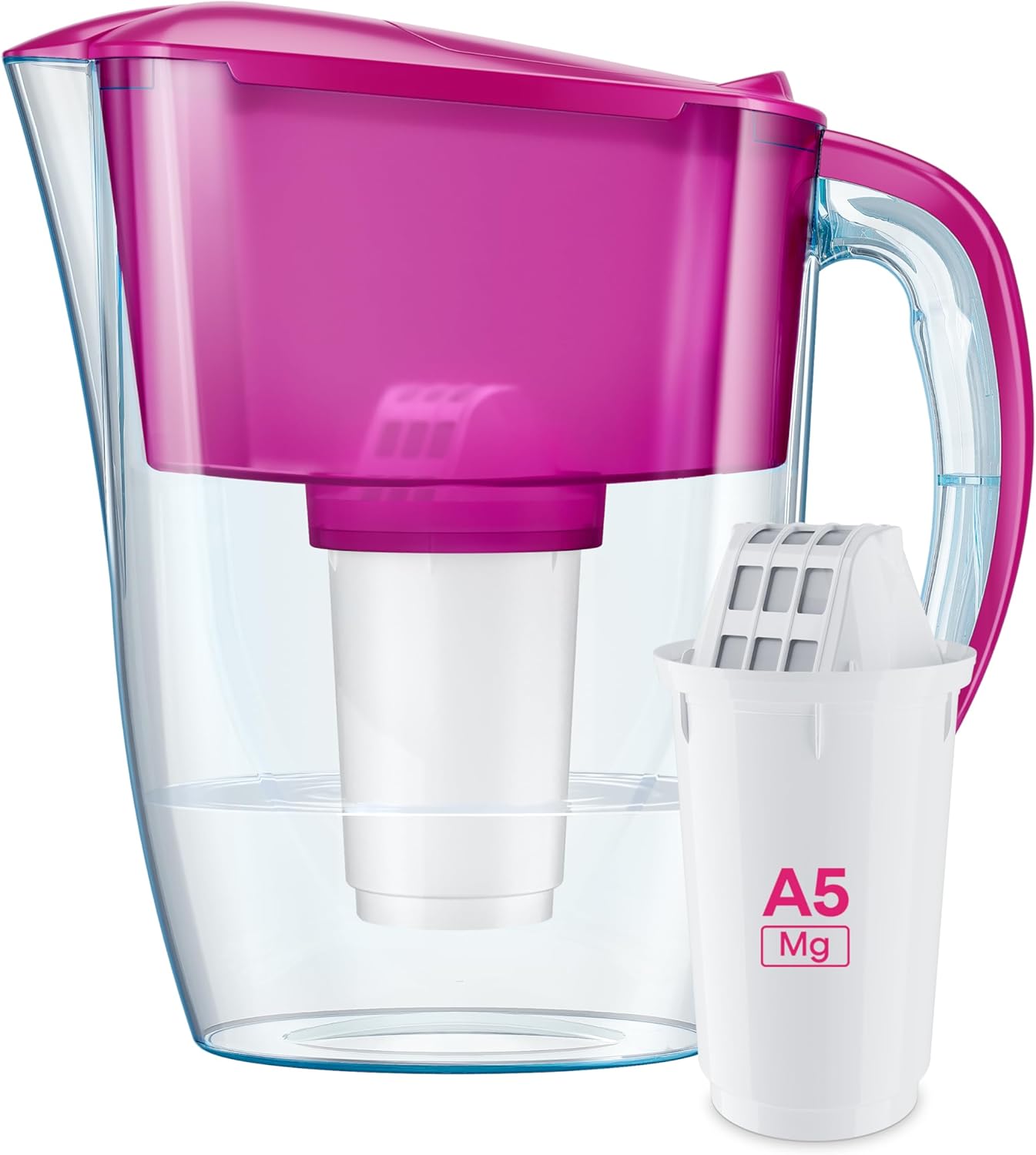 AQUAPHOR Smile Cyclamen Wasserfilter inkl. 1 A5 Filter mit Magnesium I Reduziert Kalk und Chlor I Karaffe für 2,9 LI Kompakter & leichter Wasserfilter I Tischwasserfilter I Passt in die Kühlschranktür – Bild 2