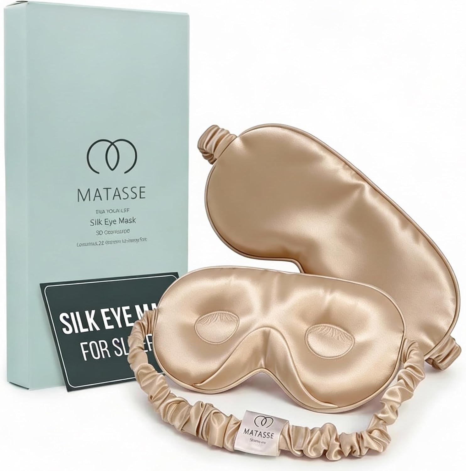 MATASSE Schlafmaske Seide 3D aus 22 Momme Maulbeerseide Klasse 6A, Seidenschlafmaske mit konturierten Augenhöhlen für Damen und Herren, italienisches Design, Farbe: Champagner