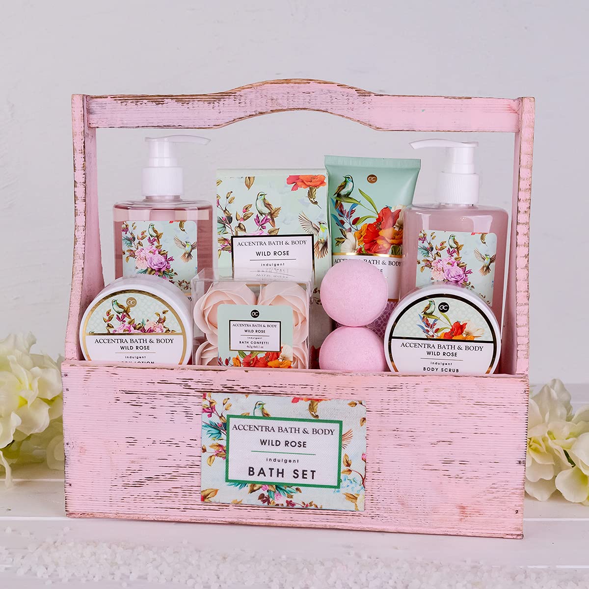 Accentra Duschset Damen Geschenkset im Holzkorb – 8-teiliges Pflegeset mit Duschgel, Körperlotion, Badezusätzen, Peeling & Handcreme – Wellness-Geschenkset für Geburtstag, Valentinstag & Weihnachten – Bild 15