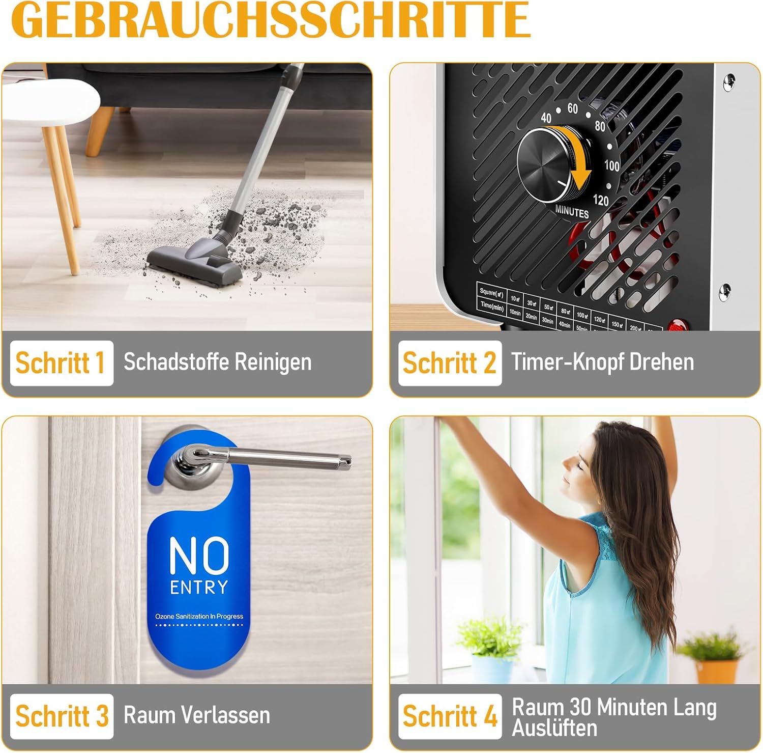 Ozongenerator 30.000 mg/h Ozongerät, Ozonisator Industrieller O3-Ozon-Luftreiniger mit 120-Min-Timer für 300㎡ Geruchsbeseitiger Geruchsneutralisator für Auto, Rauch, Haustiergerüche, Küchengerüche, Weiß – Bild 8