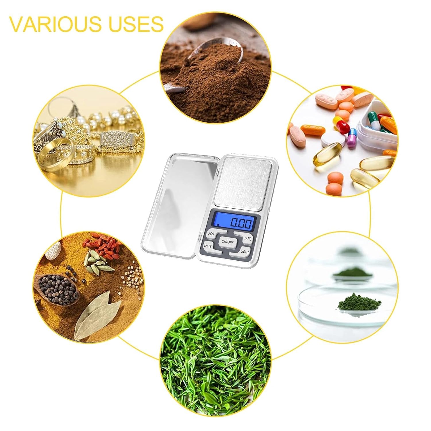 Fousenuk Taschenwaage, Lebensmittelwaage, Edelstahl-Haushaltswaage mit LCD-Display und Tara-Funktion, digitale Küchenwaage, hohe Präzision 500 g/0,01 g, für Kaffee, Lebensmittel, Schmuck – Bild 6