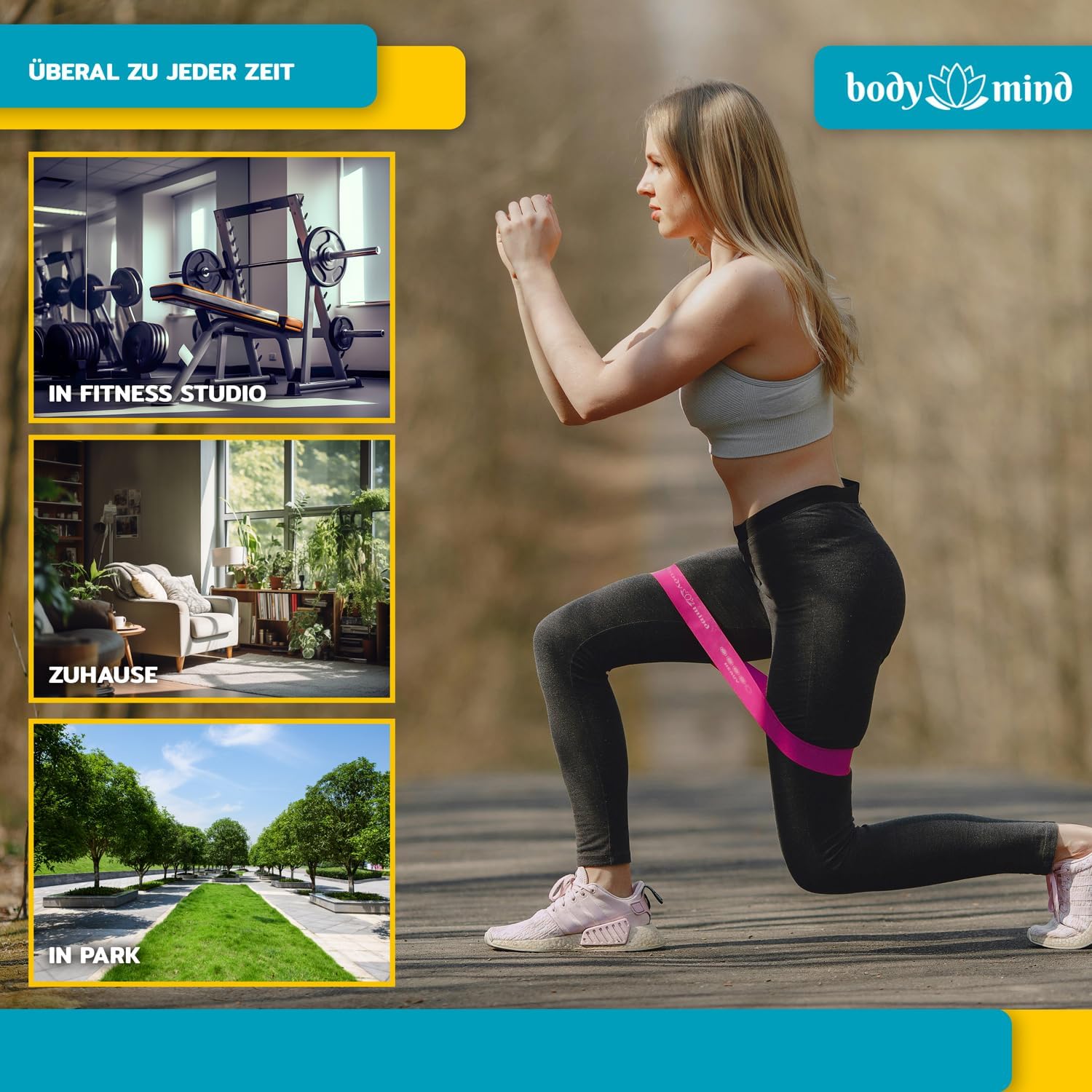 Body & Mind® Fitnessbänder 5 Stück Widerstandsbänder in 5 Stufen, Widerstandsbänder Trainingsbänder Gymnastikbänder 5er Set für Muskelaufbau, Yoga, Pilates & Work-Out; Sportband 100 % Latex – Bild 7