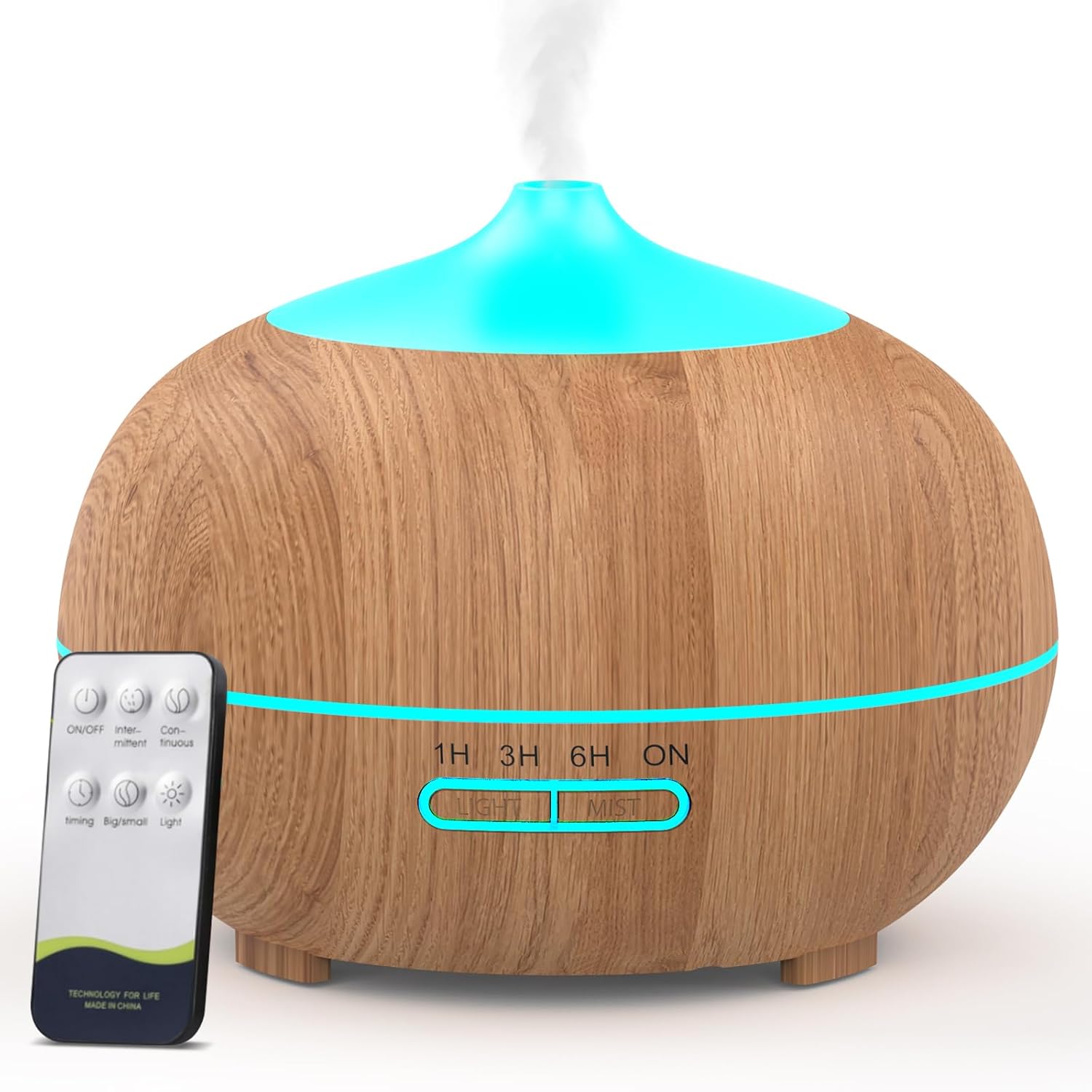 500 ml Aromadiffusor für ätherische Öle, Aromatherapie-Öldiffusor mit Fernbedienung, 4 Timer, 7 Farben, 2 Sprühmuster, BPA-freier Ultraschall-Luftbefeuchter Schlafzimmer, Büro, Spa – Gelb