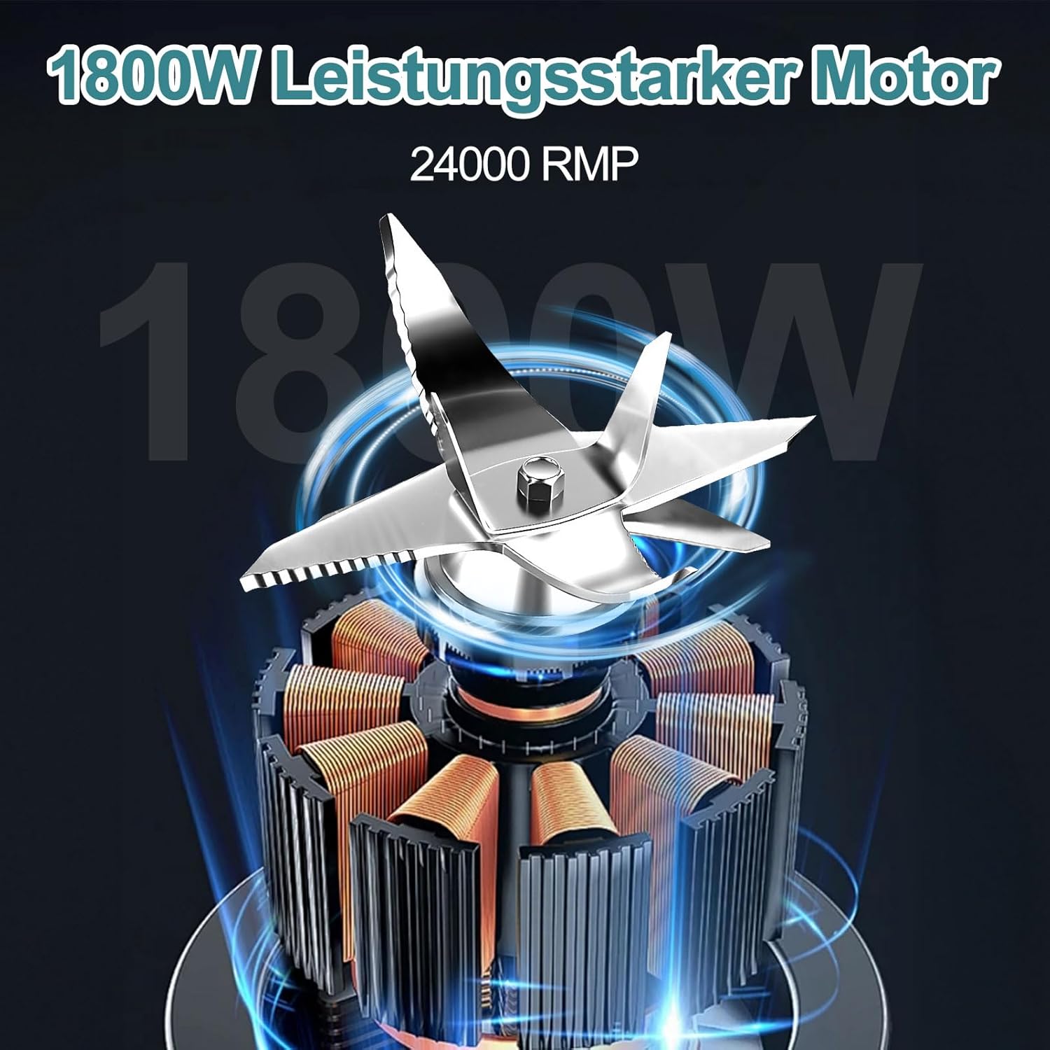 OMMO 1,8 L Standmixer Hochleistungsmixer, Smoothie Maker, 300 ml To-Go-Becher, 6-Wege-Metallmesser, Pulse-Funktion, max. 1800 W, Becher BPA-frei, Eis-Crusher, Protein-Shake-Mixer – Bild 2