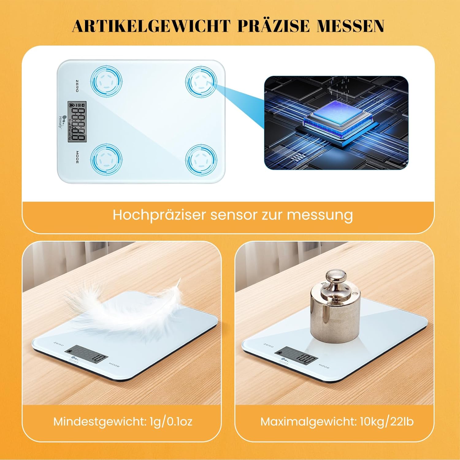 himaly Digitale Küchenwaage 10 kg, digitale Waage, Briefwaage mit Tara-Funktion, Sensor-Touch, großes LED-Display, automatische Abschaltung, elektronische Waage für Lebensmittel, Backen, Kochen – Bild 8