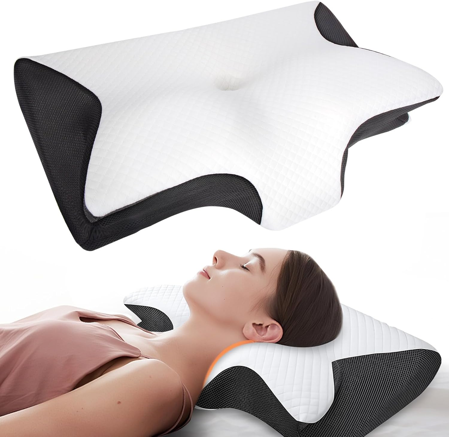 Curosleep Kissen, ergonomisches orthopädisches Kissen mit konturierter Unterstützung für Seiten, Rücken und Bauch, ergonomisches Kissen mit Schaumbildung im Nacken und Nackenschmerzen (schwarz)