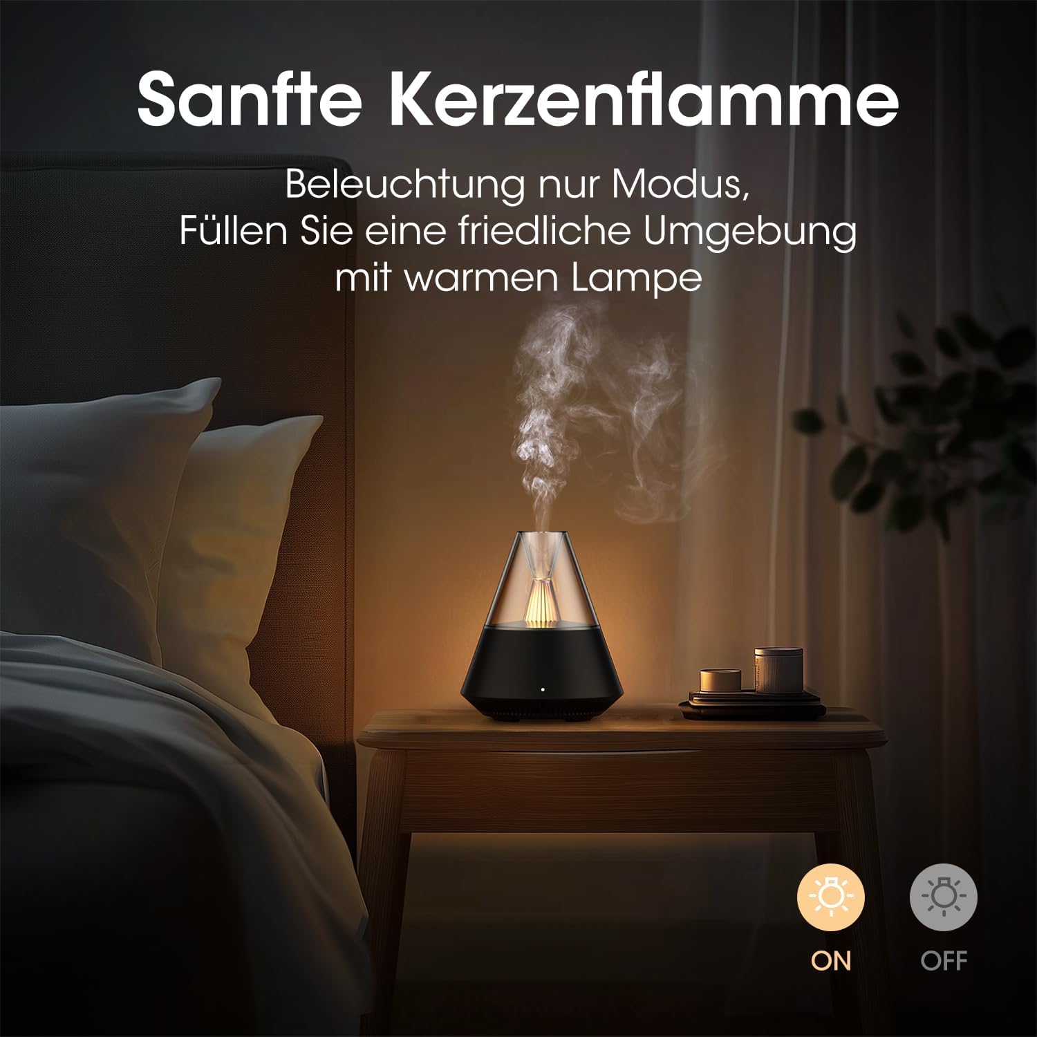 Diffusor für ätherische Öle, Diffusor mit Kerzenlicht, moderne Aroma-Duftlampe im Vulkan-Design, 150 ml Ultraschall-Luftbefeuchter mit Fernbedienung, 12-24H automatische Abschaltung, schwarz – Bild 3