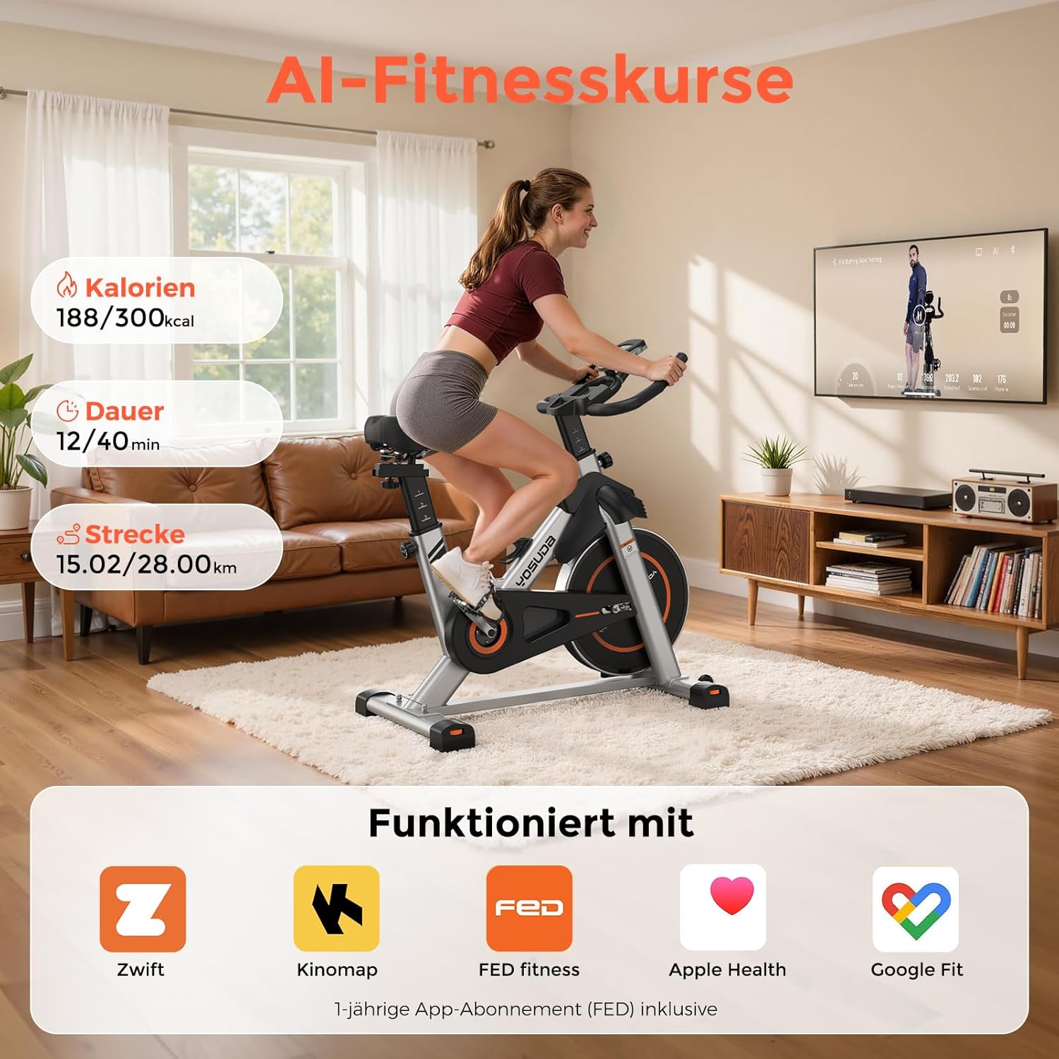 【2026 Aktualisiert】YOSUDA Heimtrainer Fahrrad, Leises Hometrainer Fahrrad mit einstellbarem magnetischem Widerstand, LED-Monitor, Tablet-Halter, Spining Bike Inndoor für Kardiotraining zu Hause – Bild 7