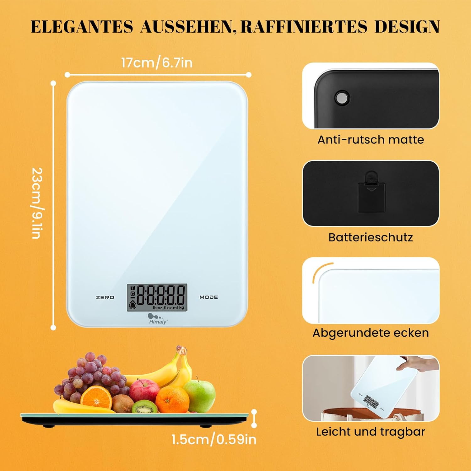 himaly Digitale Küchenwaage 10 kg, digitale Waage, Briefwaage mit Tara-Funktion, Sensor-Touch, großes LED-Display, automatische Abschaltung, elektronische Waage für Lebensmittel, Backen, Kochen – Bild 7